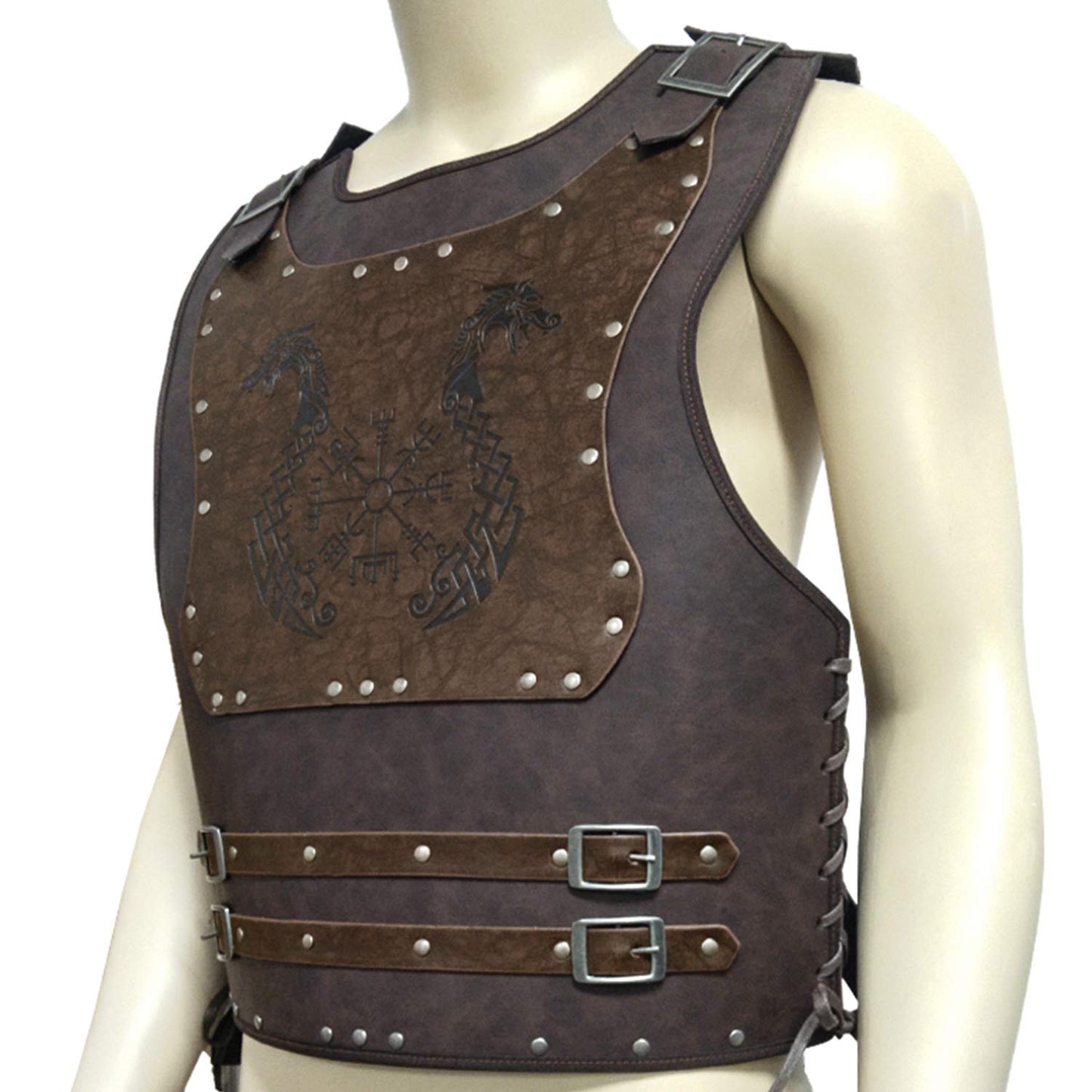 HiiFeuer Viking Warrior PU Leather Chest Armor, Retro Knight Leather Body Armor, Medieval Armor for LARP/Cosplay