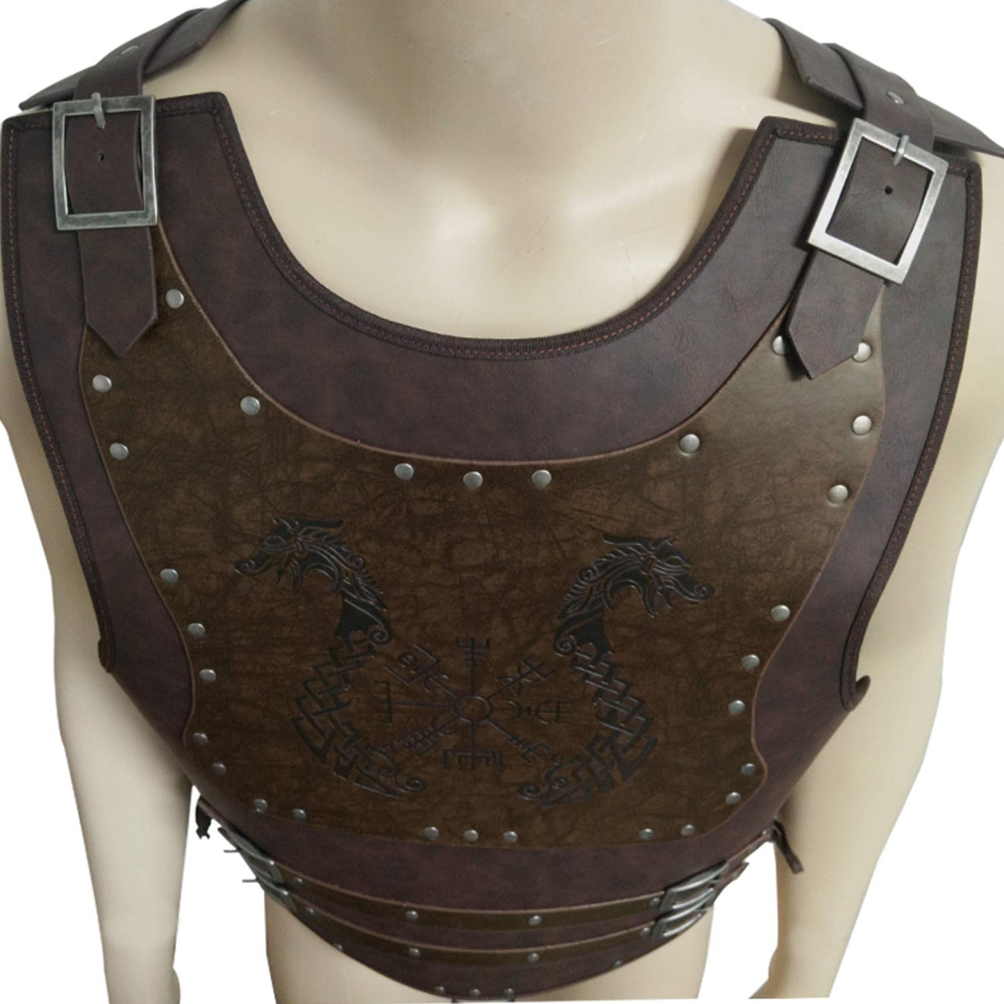HiiFeuer Viking Warrior PU Leather Chest Armor, Retro Knight Leather Body Armor, Medieval Armor for LARP/Cosplay