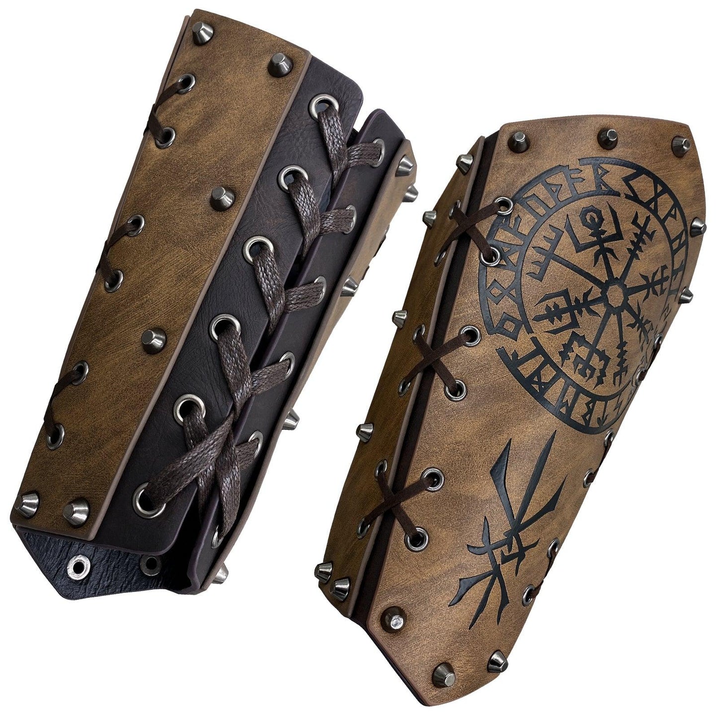 HiiFeuer Medieval Embossed Arm Bracers, Retro Faux Leather Knight Arm Gauntlets, Vintage Renaissance Arm Guards