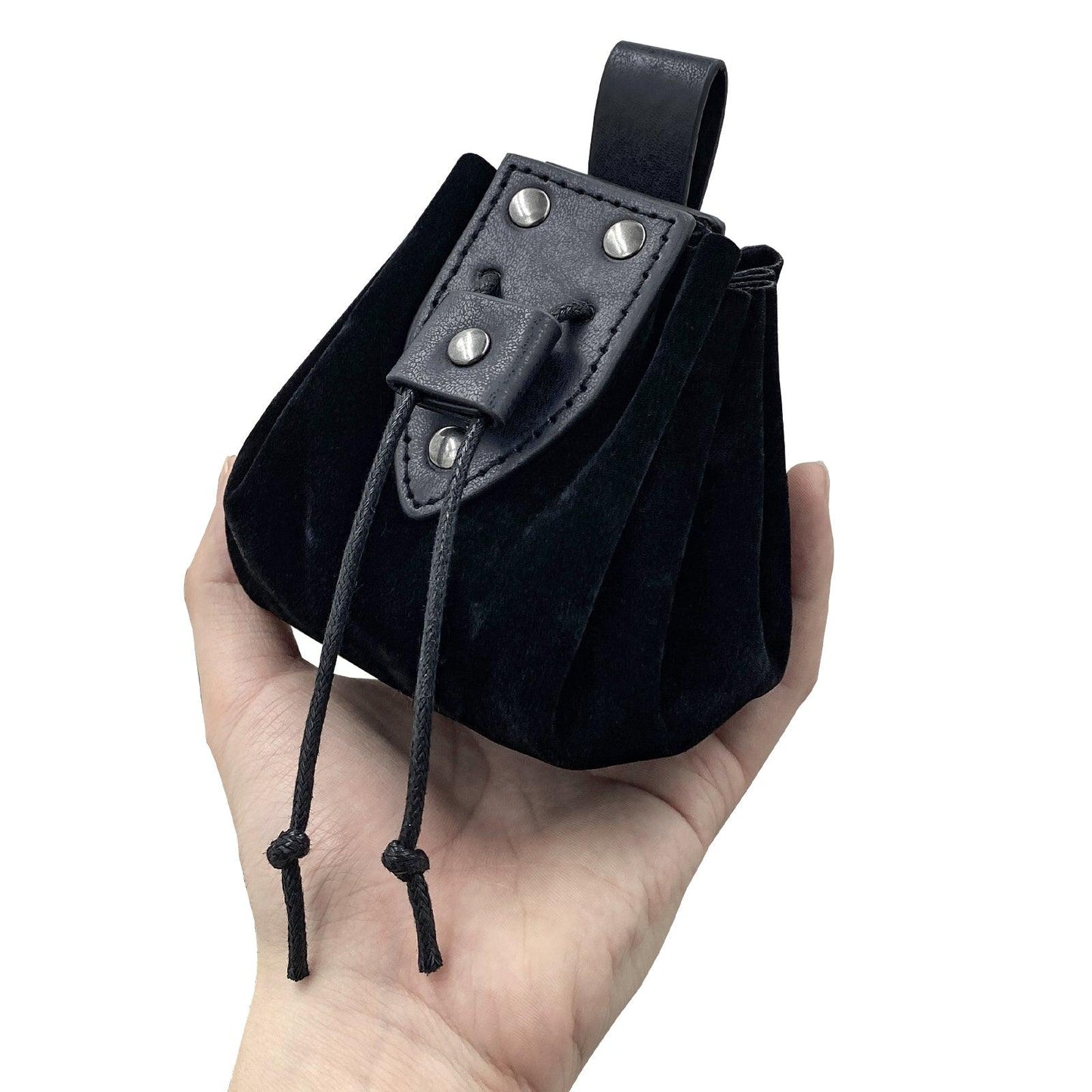 HiiFeuer Vintage Medieval Faux Leather Drawstring Pouch, Middle Ages Portable Coin Purse, Rivets Belt Pouch Dice Bag For LARP Ren Faire
