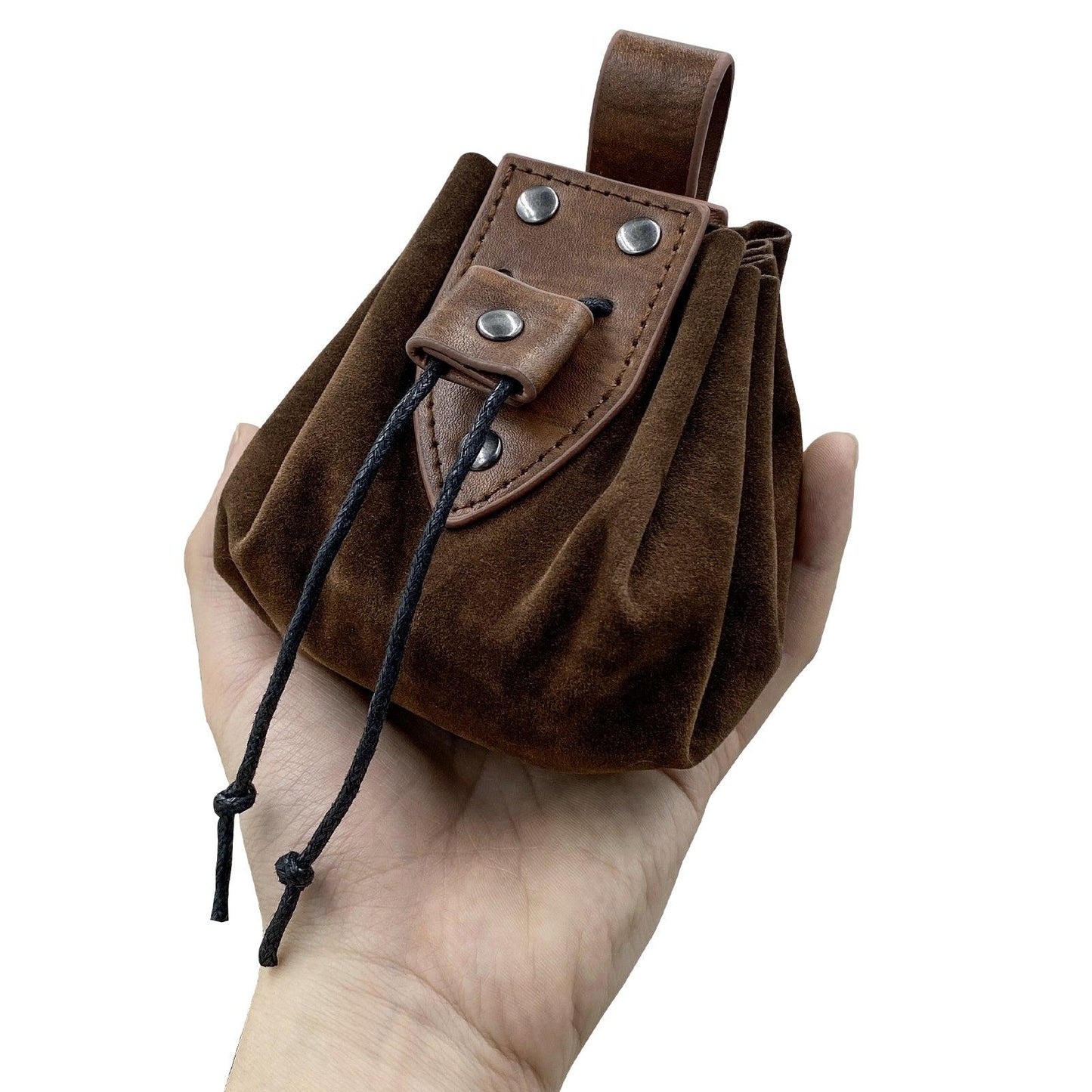 HiiFeuer Vintage Medieval Faux Leather Drawstring Pouch, Middle Ages Portable Coin Purse, Rivets Belt Pouch Dice Bag For LARP Ren Faire