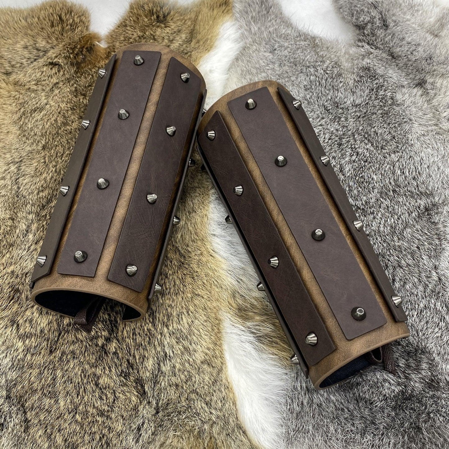 HiiFeuer Medieval Brigandine Arm Guards, Mercenary Faux Leather Gauntlet, Vintage Renaissance Knight Arm Bracers