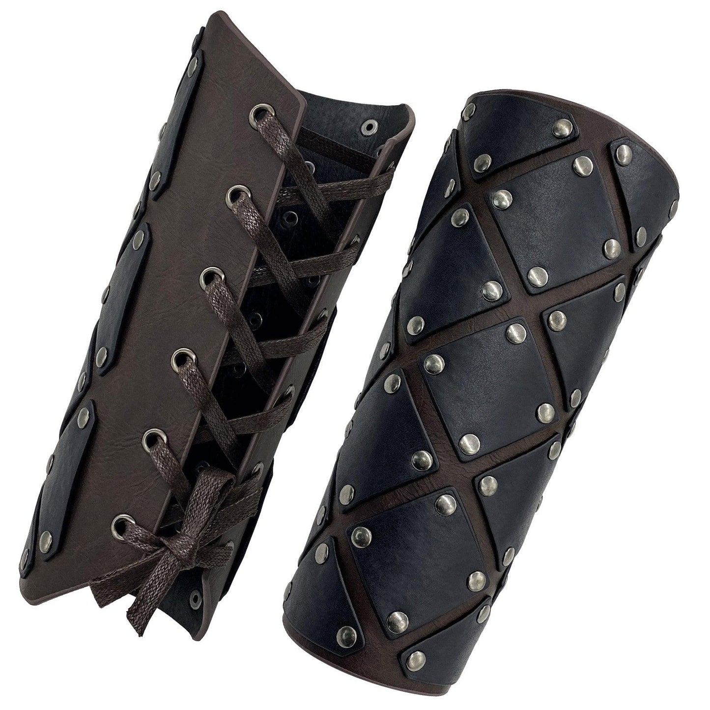 HiiFeuer Medieval Brigandine Arm Guards, Mercenary Faux Leather Gauntlet, Vintage Renaissance Knight Arm Bracers