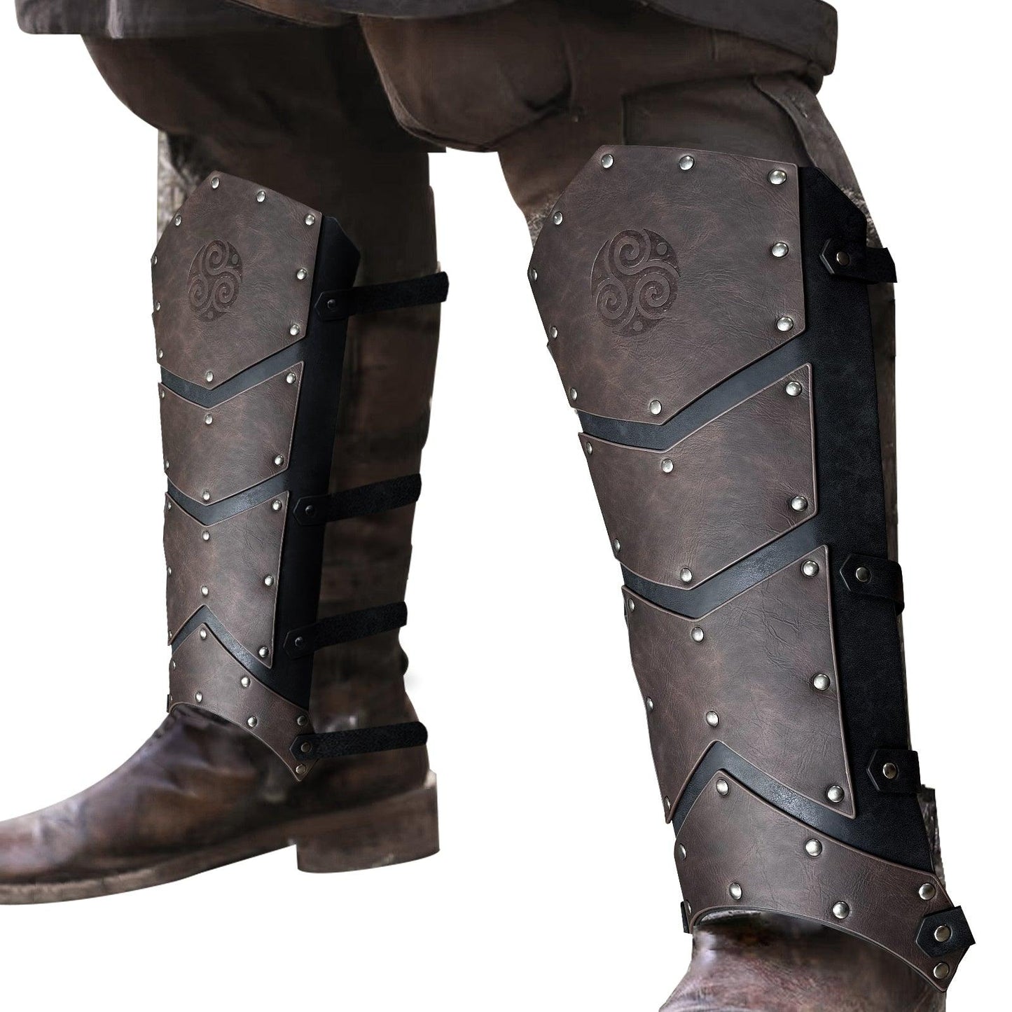 HiiFeuer Medieval Faux Leather Leg Gaiters, Vintage Middle Ages Knight Leg Armor, Mercenary Leg Guards for LARP