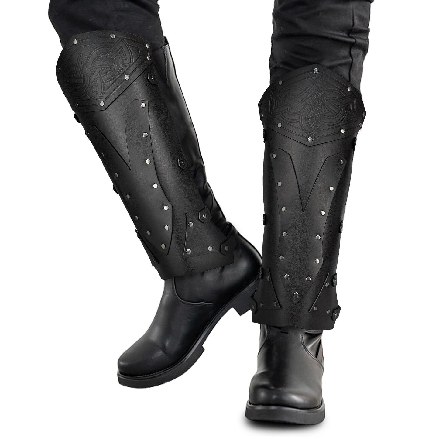 HiiFeuer Medieval Faux Leather Leg Gaiters, Vintage Middle Ages Knight Leg Armor, Mercenary Leg Guards for LARP