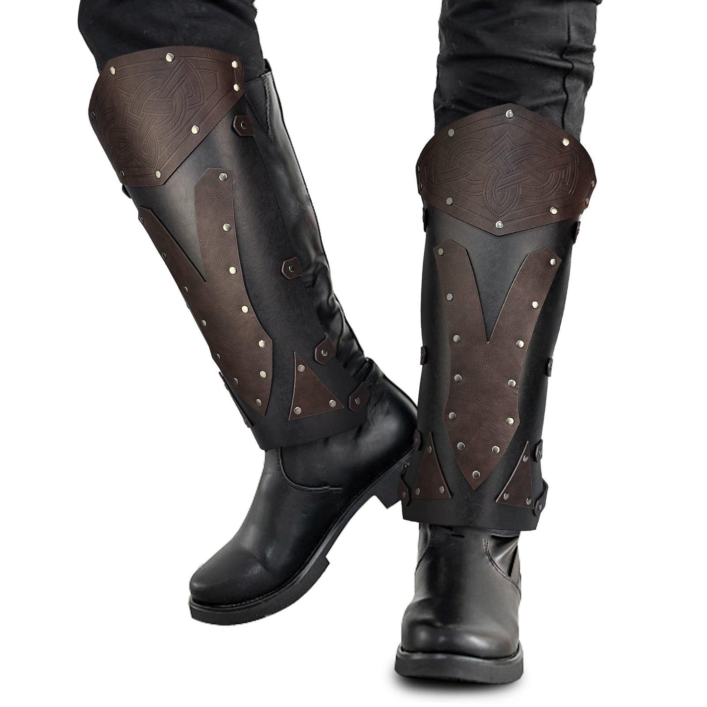 HiiFeuer Medieval Faux Leather Leg Gaiters, Vintage Middle Ages Knight Leg Armor, Mercenary Leg Guards for LARP
