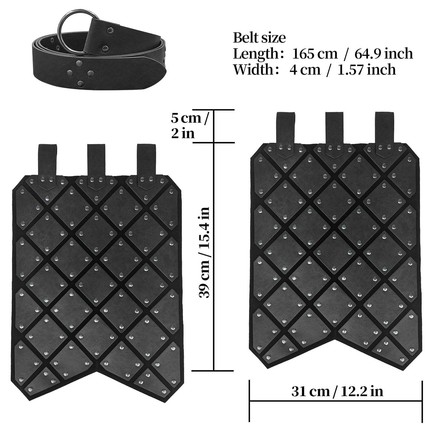 HiiFeuer Medieval Faux Leather Thigh Armor, Retro Double Sides Waist Armor with Belt, Mercenary&Knights Skirt Armor for LARP