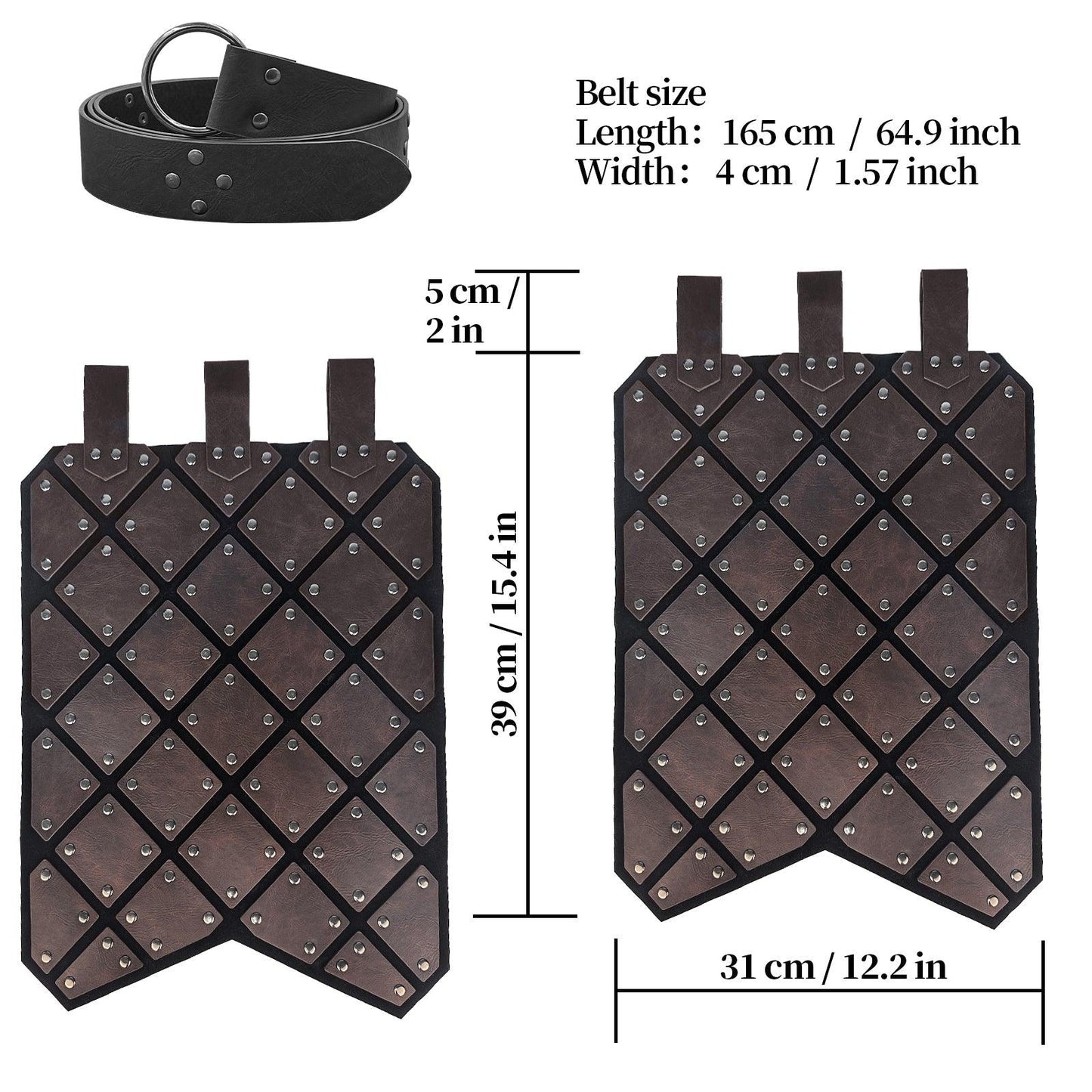 HiiFeuer Medieval Faux Leather Thigh Armor, Retro Double Sides Waist Armor with Belt, Mercenary&Knights Skirt Armor for LARP