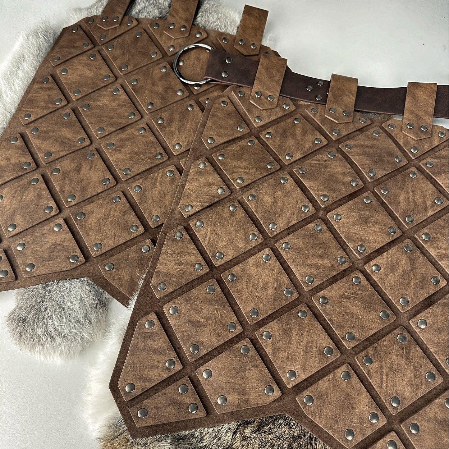 HiiFeuer Medieval Faux Leather Thigh Armor, Retro Double Sides Waist Armor with Belt, Mercenary&Knights Skirt Armor for LARP