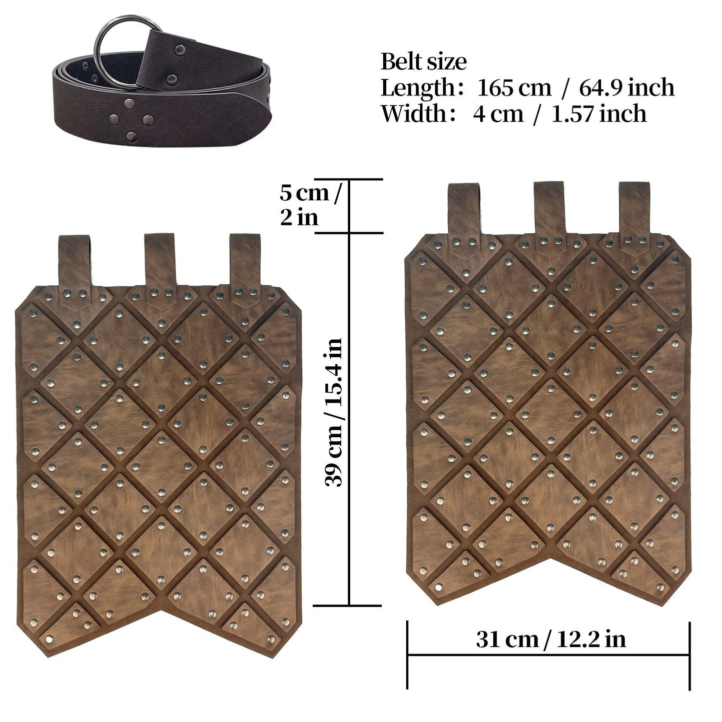 HiiFeuer Medieval Faux Leather Thigh Armor, Retro Double Sides Waist Armor with Belt, Mercenary&Knights Skirt Armor for LARP