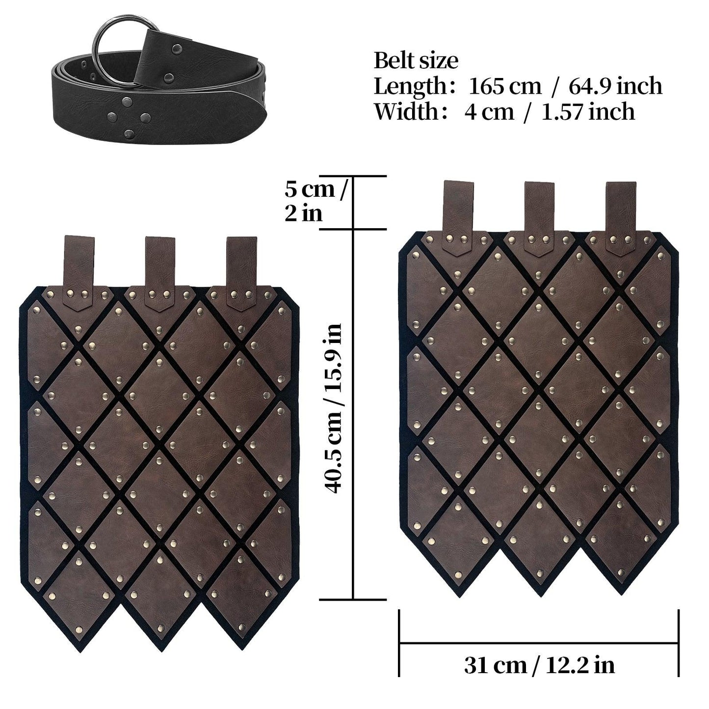 HiiFeuer Medieval Faux Leather Thigh Armor, Retro Double Sides Waist Armor with Belt, Mercenary&Knights Skirt Armor for LARP