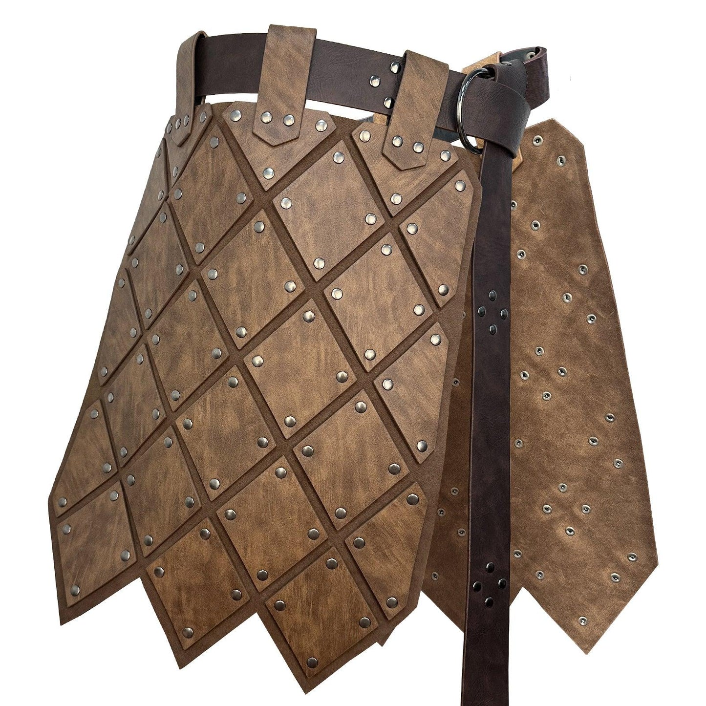 HiiFeuer Medieval Faux Leather Thigh Armor, Retro Double Sides Waist Armor with Belt, Mercenary&Knights Skirt Armor for LARP