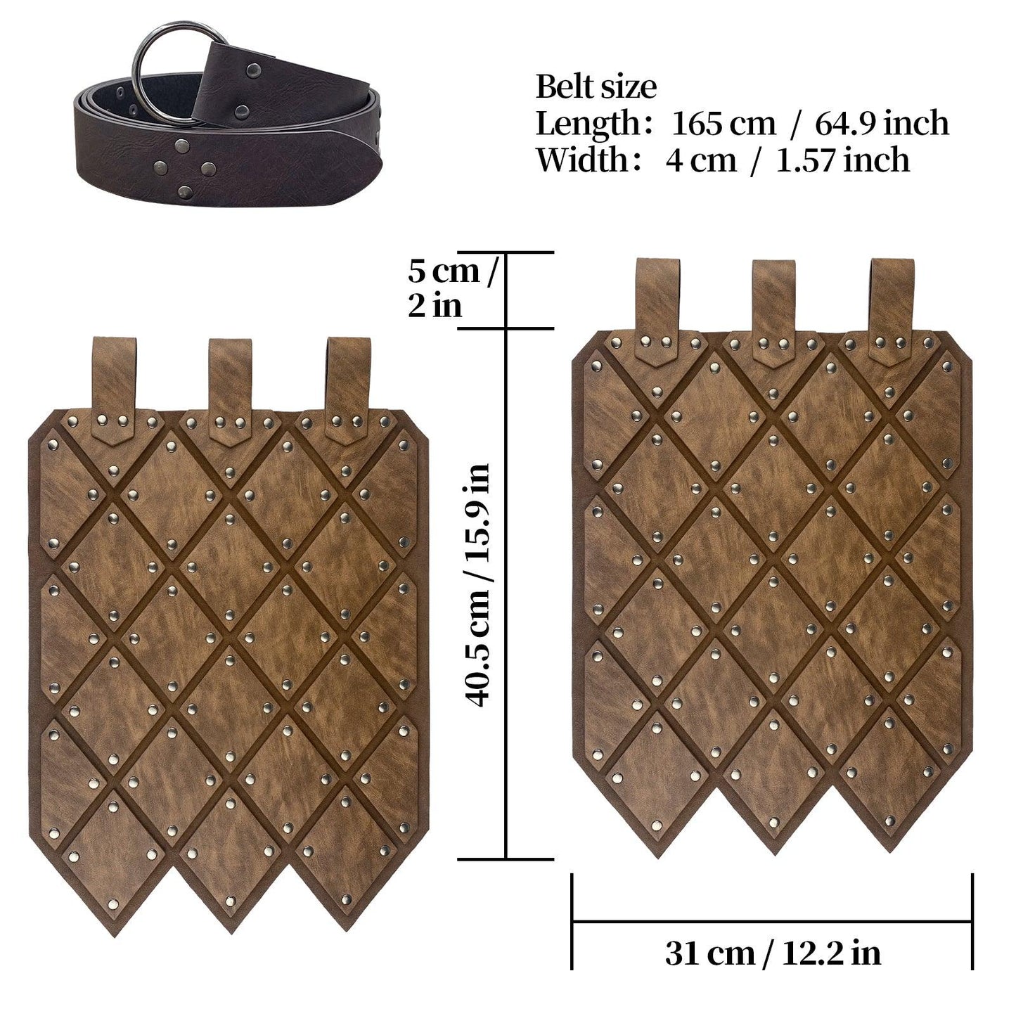 HiiFeuer Medieval Faux Leather Thigh Armor, Retro Double Sides Waist Armor with Belt, Mercenary&Knights Skirt Armor for LARP