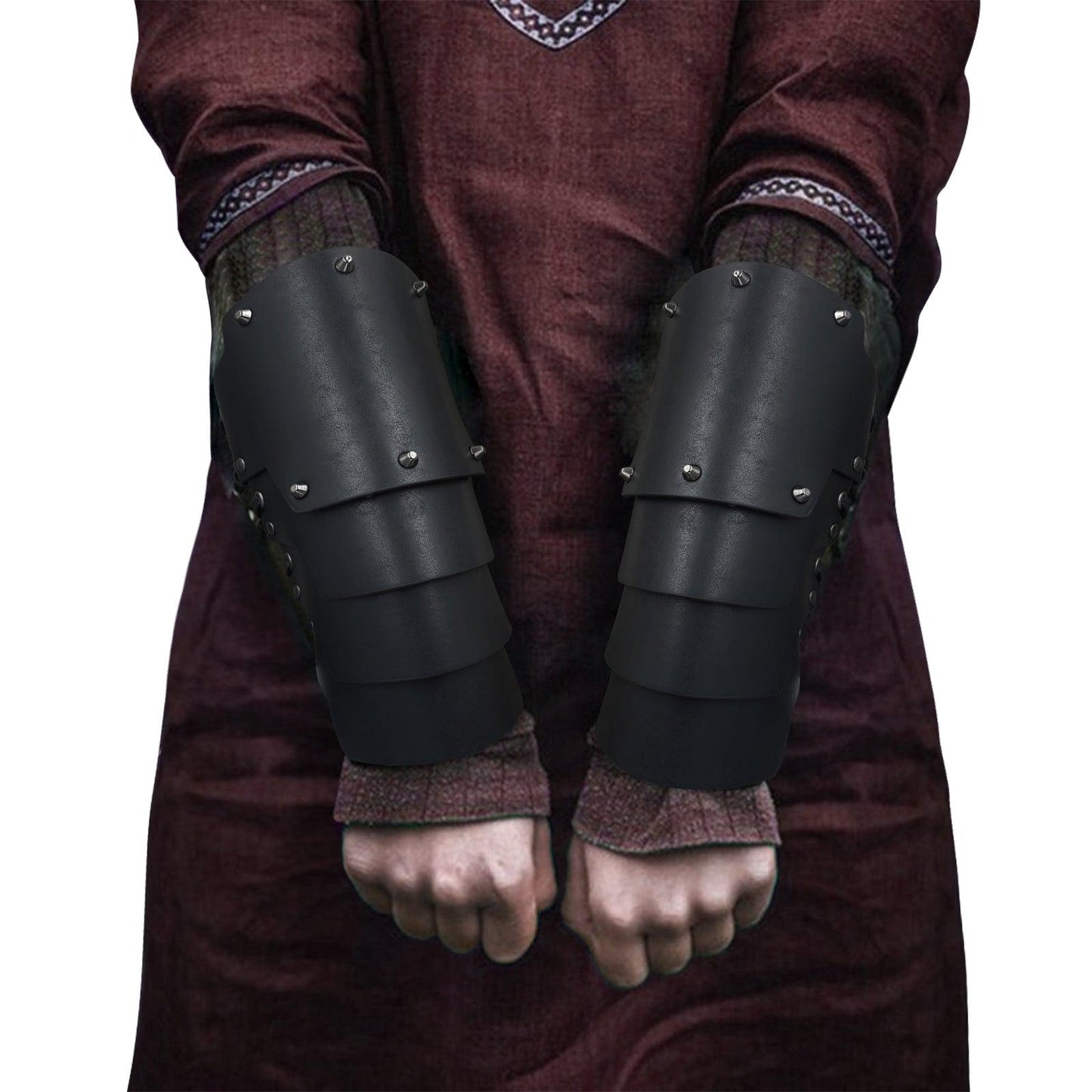 HiiFeuer Medieval Faux Leather 4 Layers Bracers Arm Armor, Middle Ages Mercenary Gauntlets, Costume Knight Archer Arm Guards