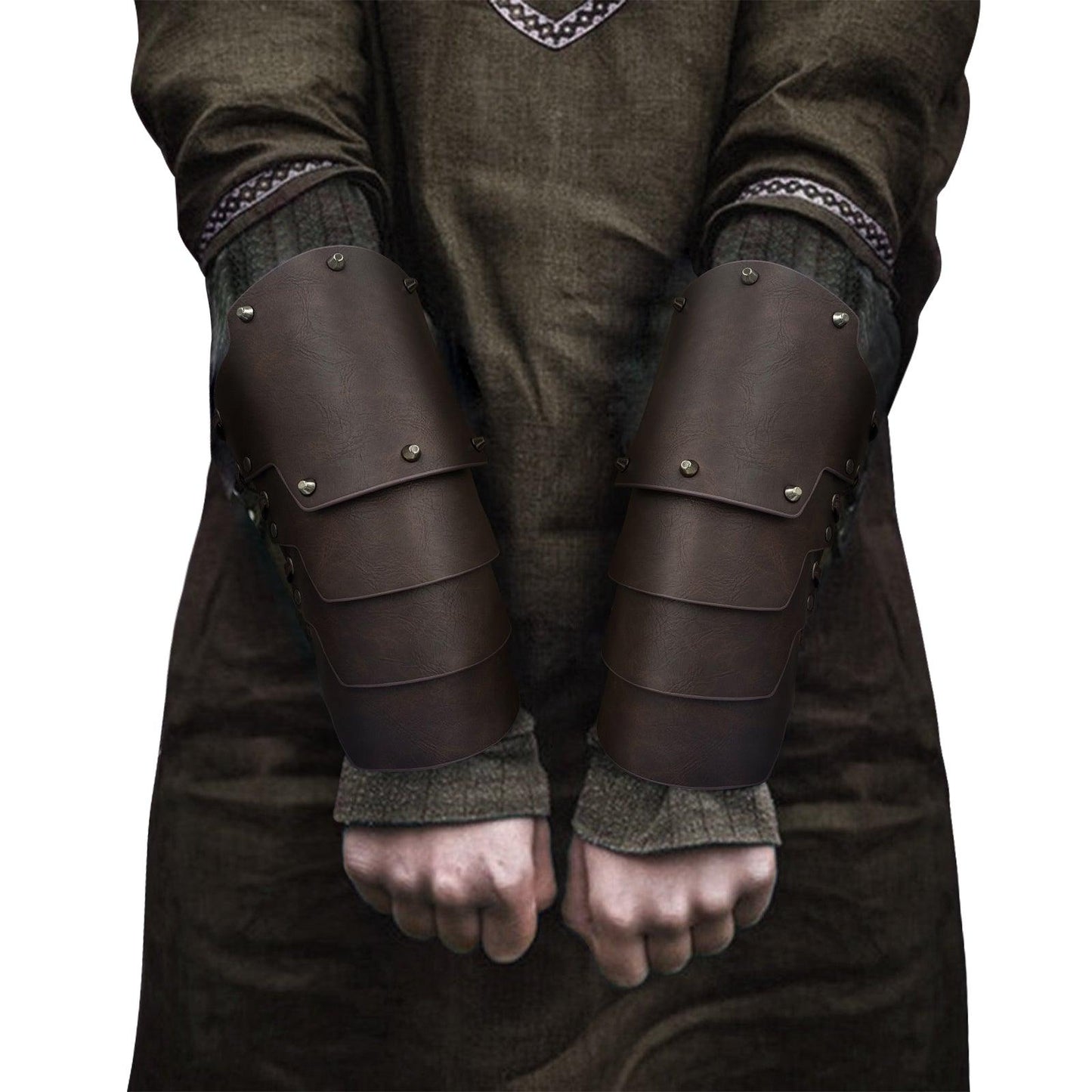 HiiFeuer Medieval Faux Leather 4 Layers Bracers Arm Armor, Middle Ages Mercenary Gauntlets, Costume Knight Archer Arm Guards