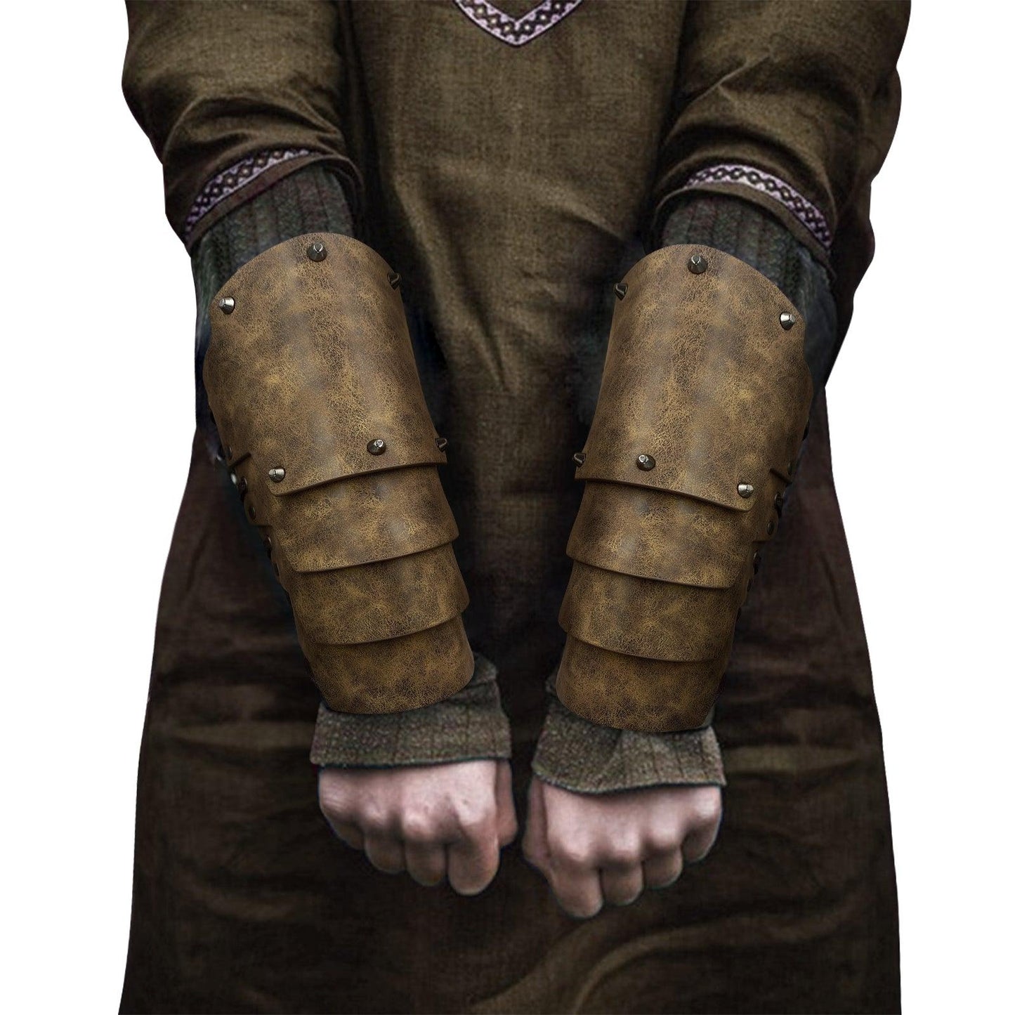 HiiFeuer Medieval Faux Leather 4 Layers Bracers Arm Armor, Middle Ages Mercenary Gauntlets, Costume Knight Archer Arm Guards