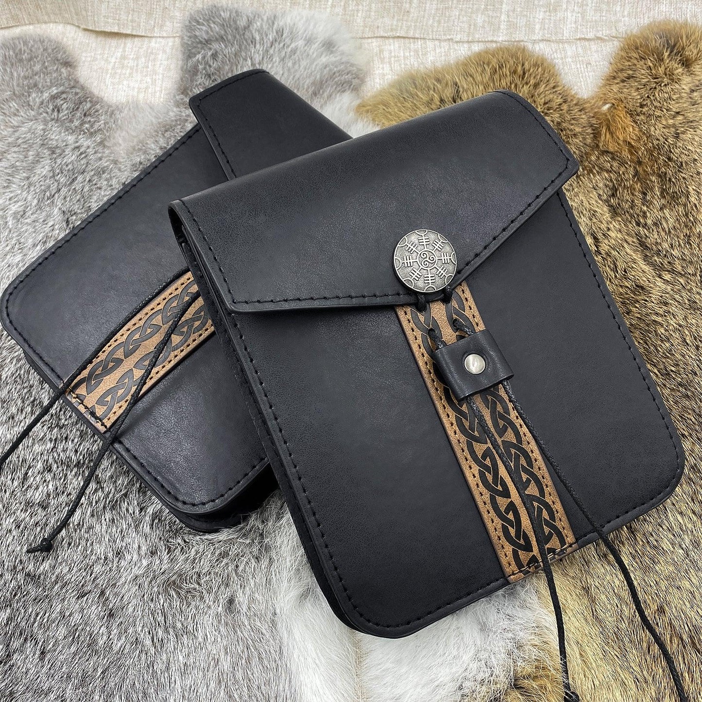 HiiFeuer Vintage Medieval Faux Leather Belt Bag, Retro Middle Ages Belt Pouch Waist bag, Portable Side Pack For LARP Ren Faire
