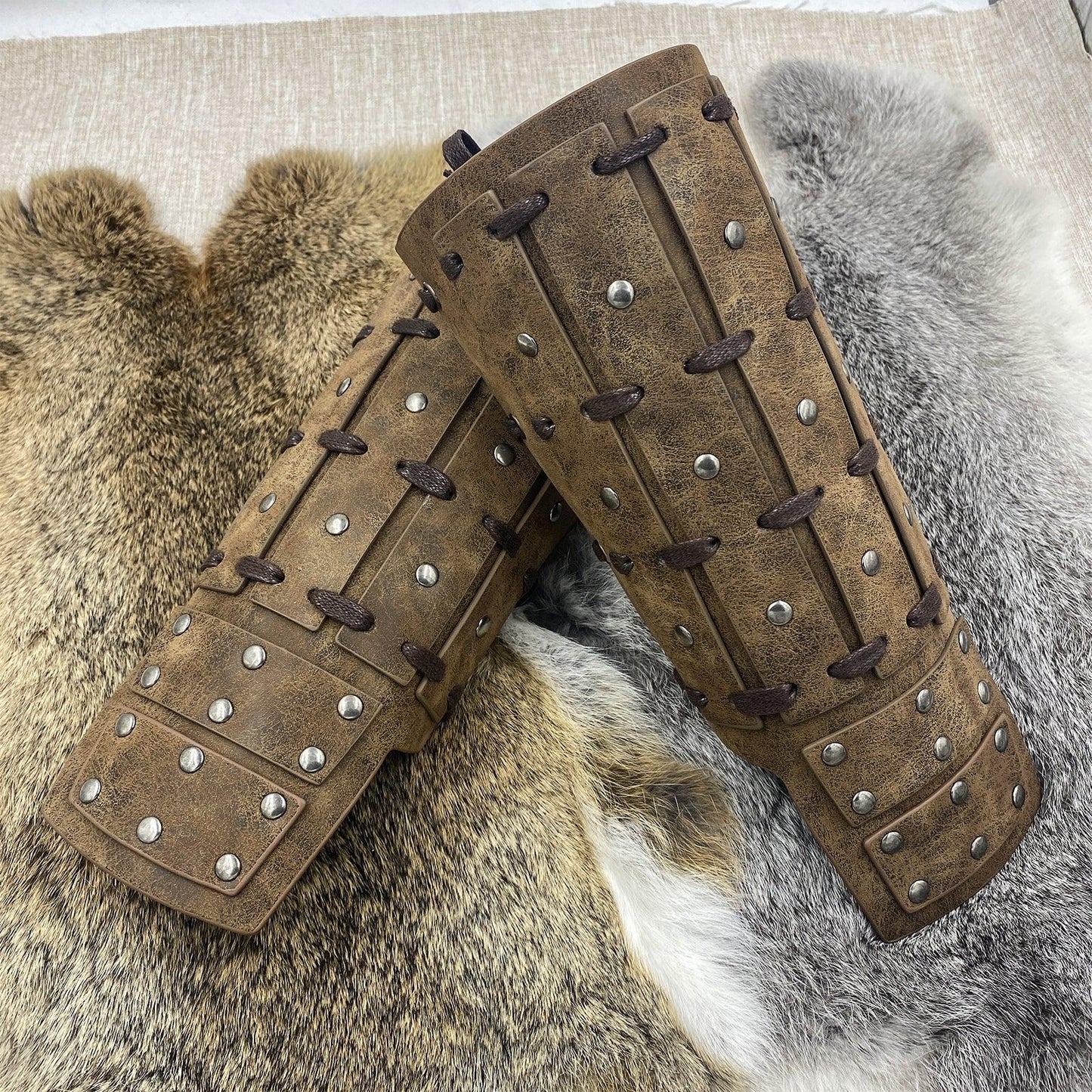 HiiFeuer Medieval Studded Faux Leather Bracers, Vintage Mercenary Arm Guards, Knight Archer Gauntlets for Ren Faire