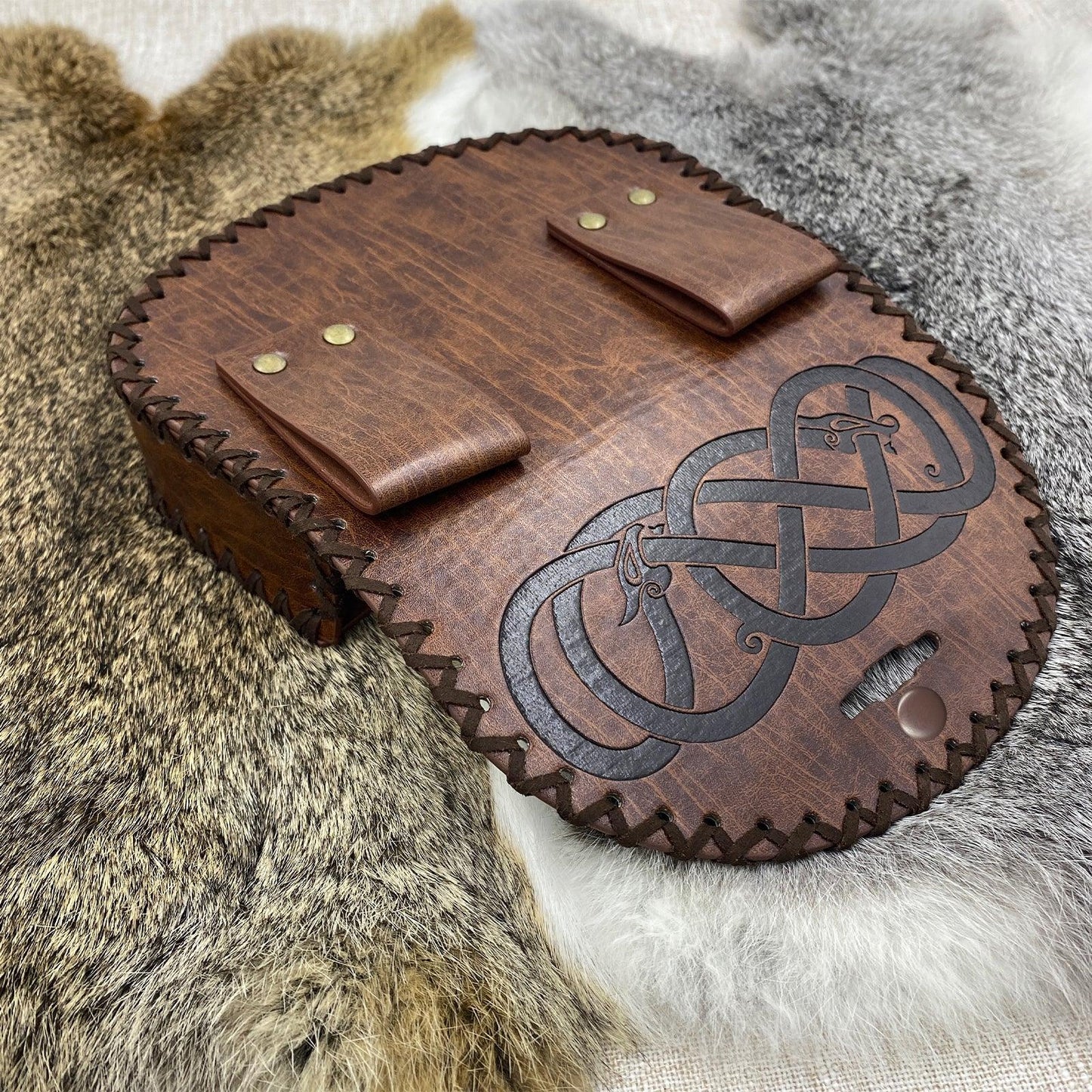 HiiFeuer Viking Embossed Belt Bag, Vintage Medieval Faux Leather Side Pack, Middle Ages Portable Belt Pouch For LARP Ren Faire