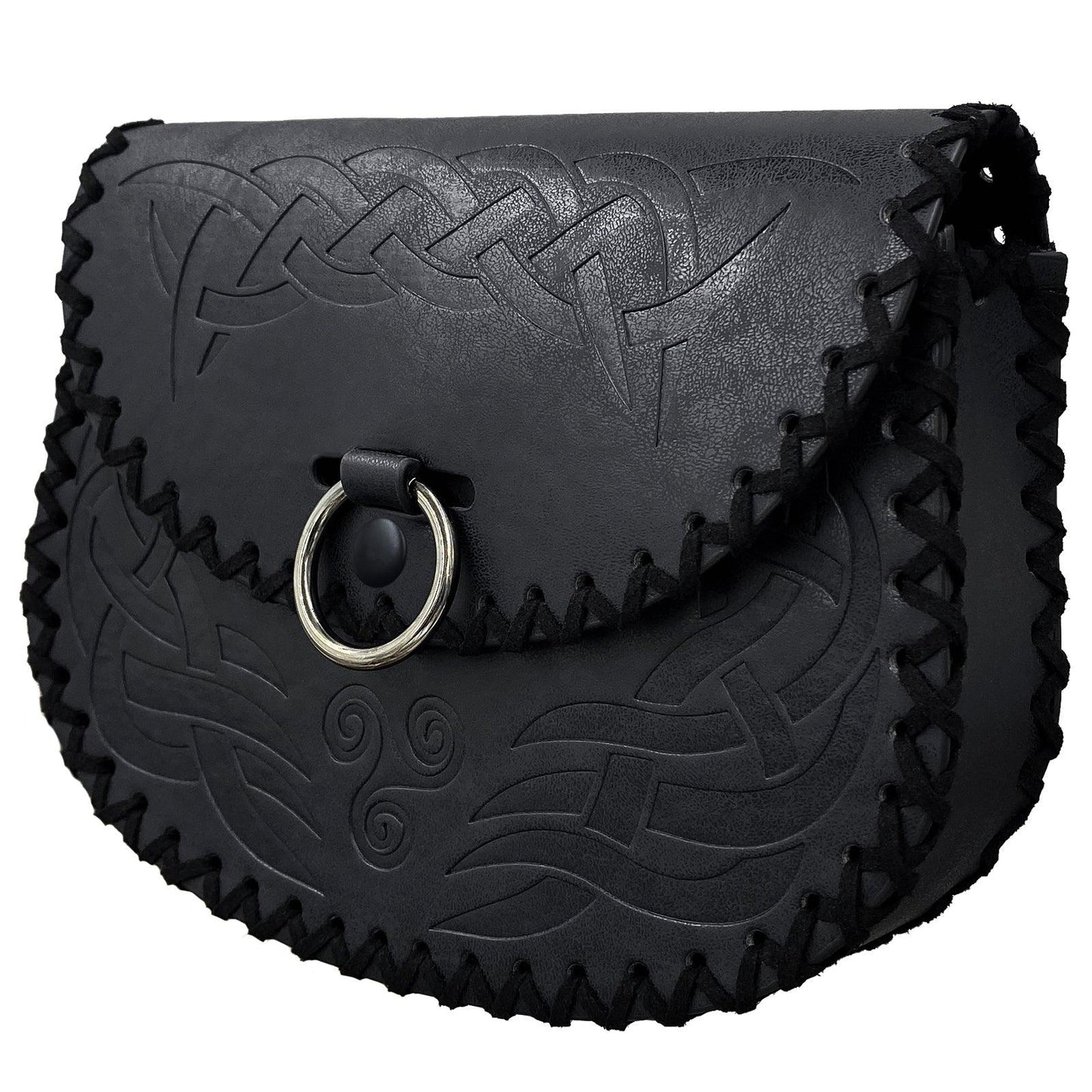 HiiFeuer Viking Embossed Belt Bag, Vintage Medieval Faux Leather Side Pack, Middle Ages Portable Belt Pouch For LARP Ren Faire