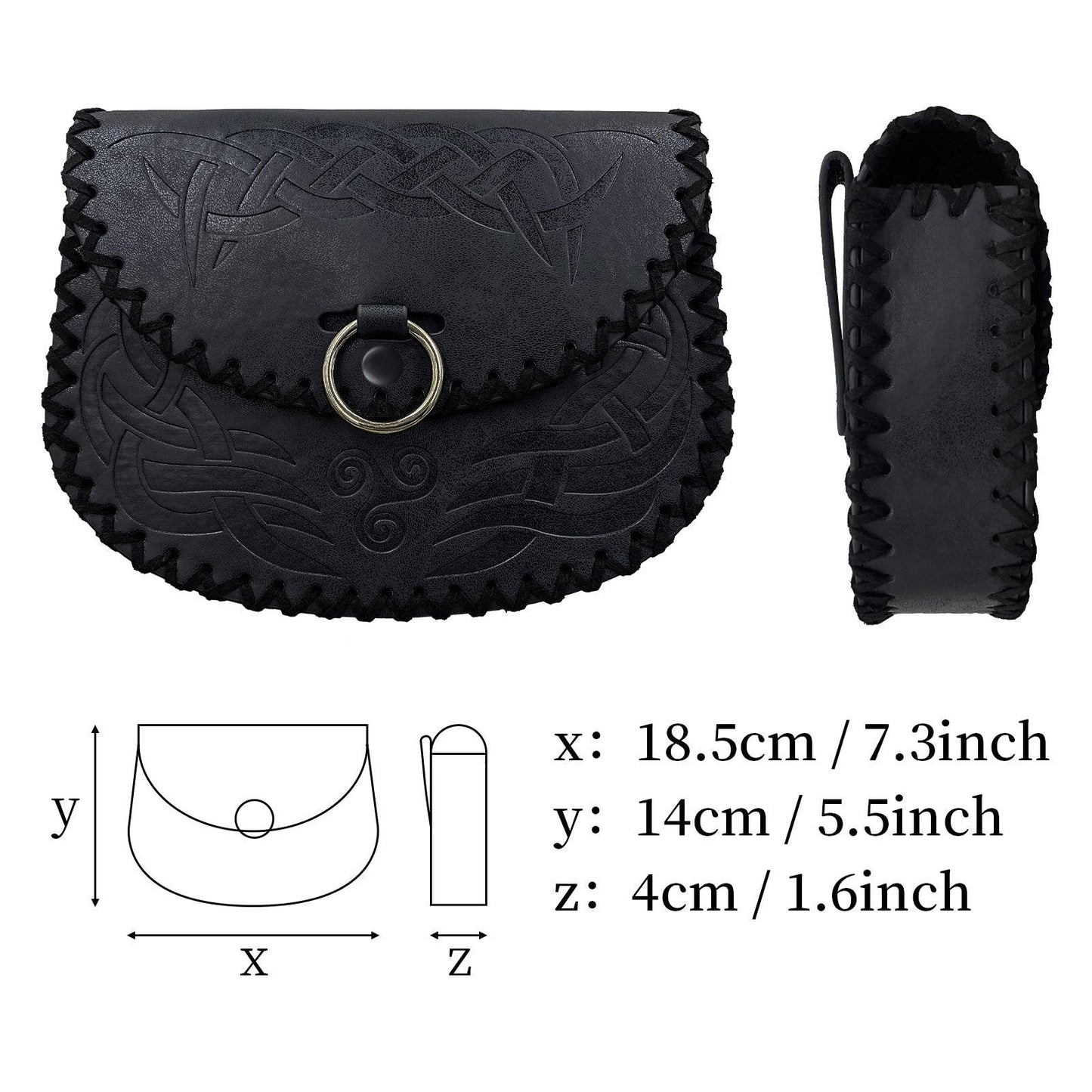 HiiFeuer Viking Embossed Belt Bag, Vintage Medieval Faux Leather Side Pack, Middle Ages Portable Belt Pouch For LARP Ren Faire
