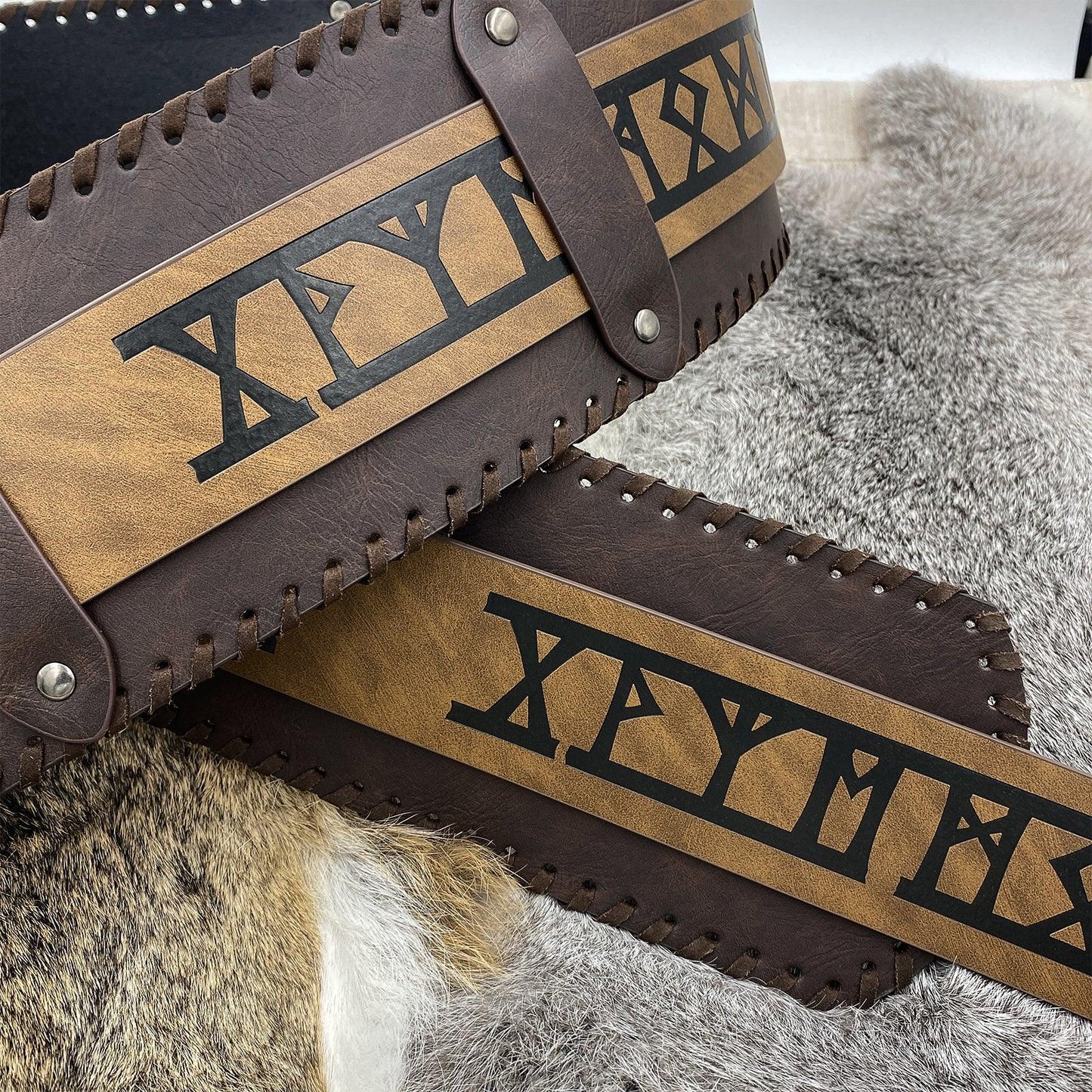 HiiFeuer Viking Embossed Wide Belt, Retro Medieval Faux Leather Mercenary Knight Belt, for LARP Ren Faire