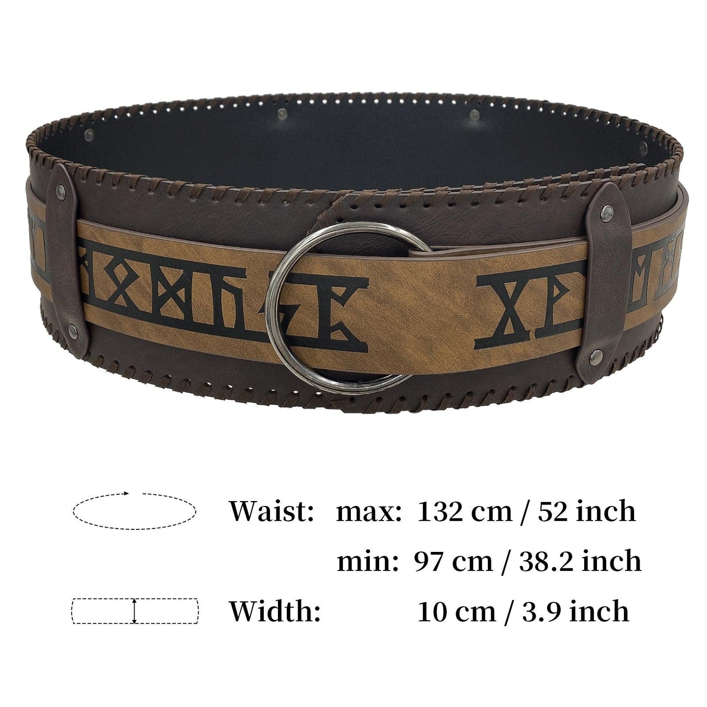 HiiFeuer Viking Embossed Wide Belt, Retro Medieval Faux Leather Mercenary Knight Belt, for LARP Ren Faire