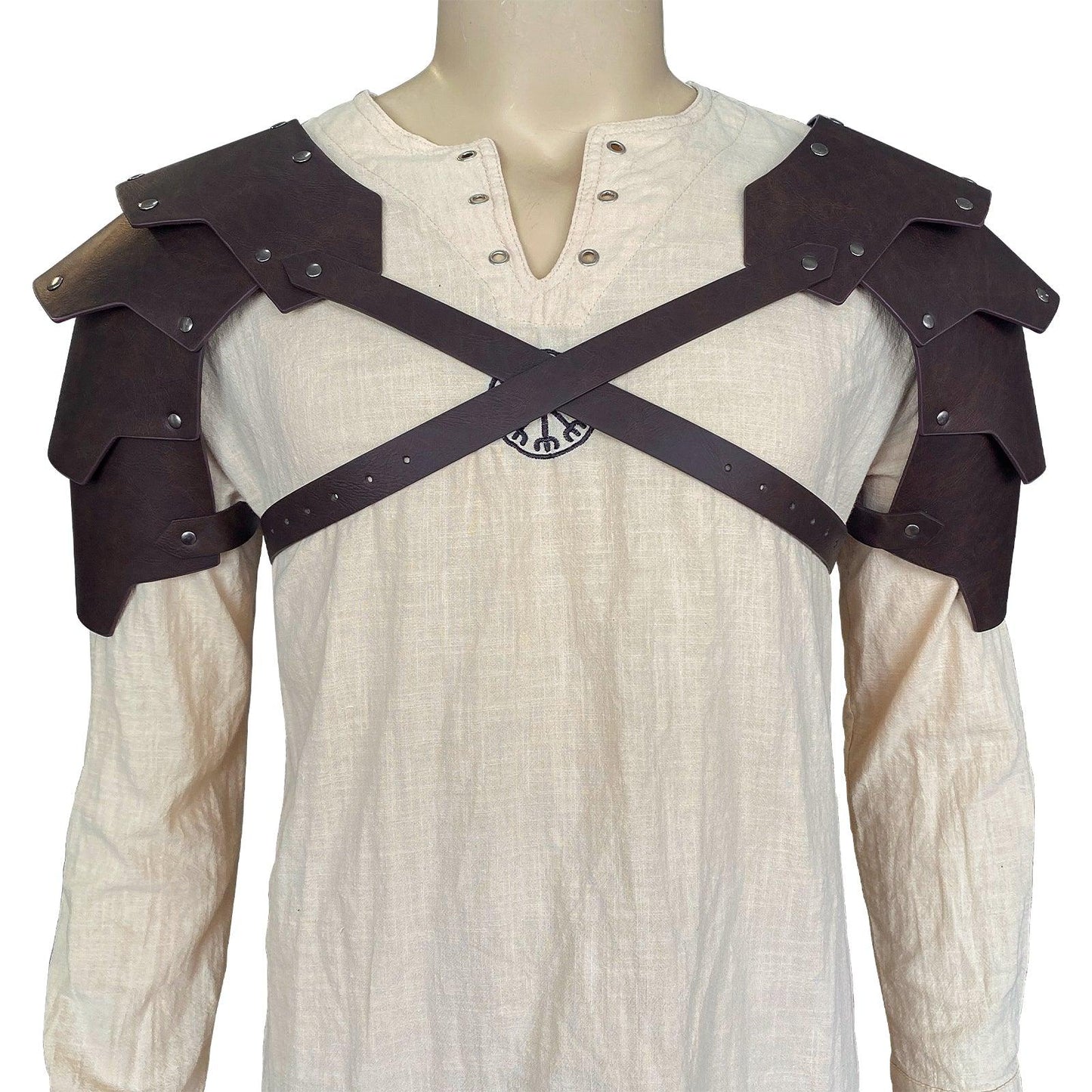 HiiFeuer Medieval Faux Leather Double Pauldron, Vintage Mercenary Knight Shoulder Armor for LARP/Cosplay Ren Faire
