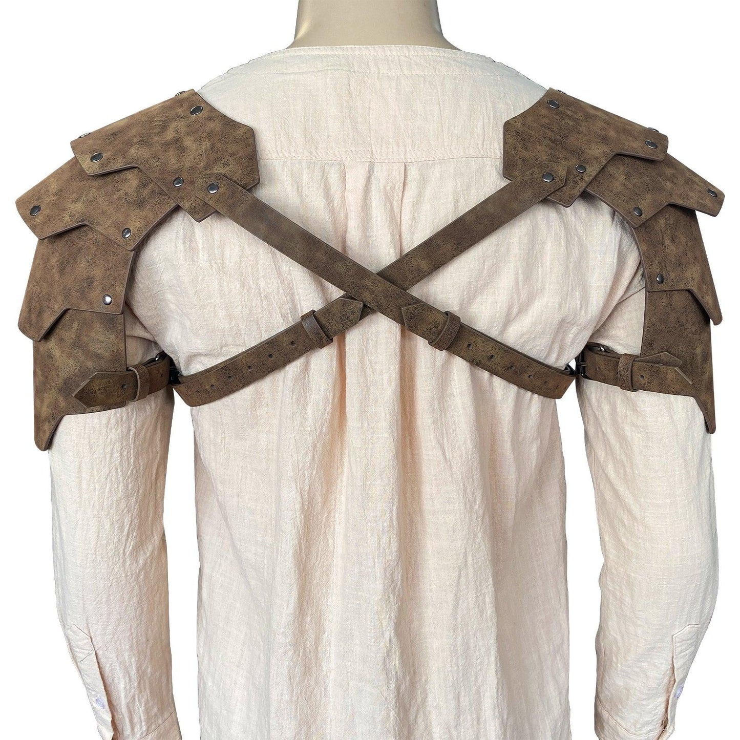 HiiFeuer Medieval Faux Leather Double Pauldron, Vintage Mercenary Knight Shoulder Armor for LARP/Cosplay Ren Faire