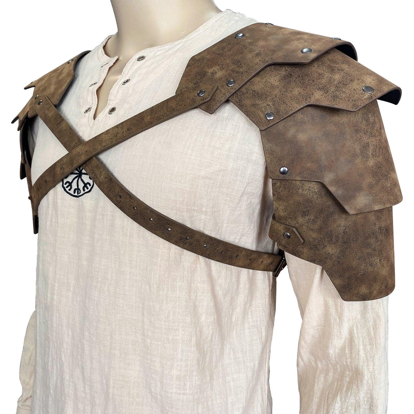HiiFeuer Medieval Faux Leather Double Pauldron, Vintage Mercenary Knight Shoulder Armor for LARP/Cosplay Ren Faire