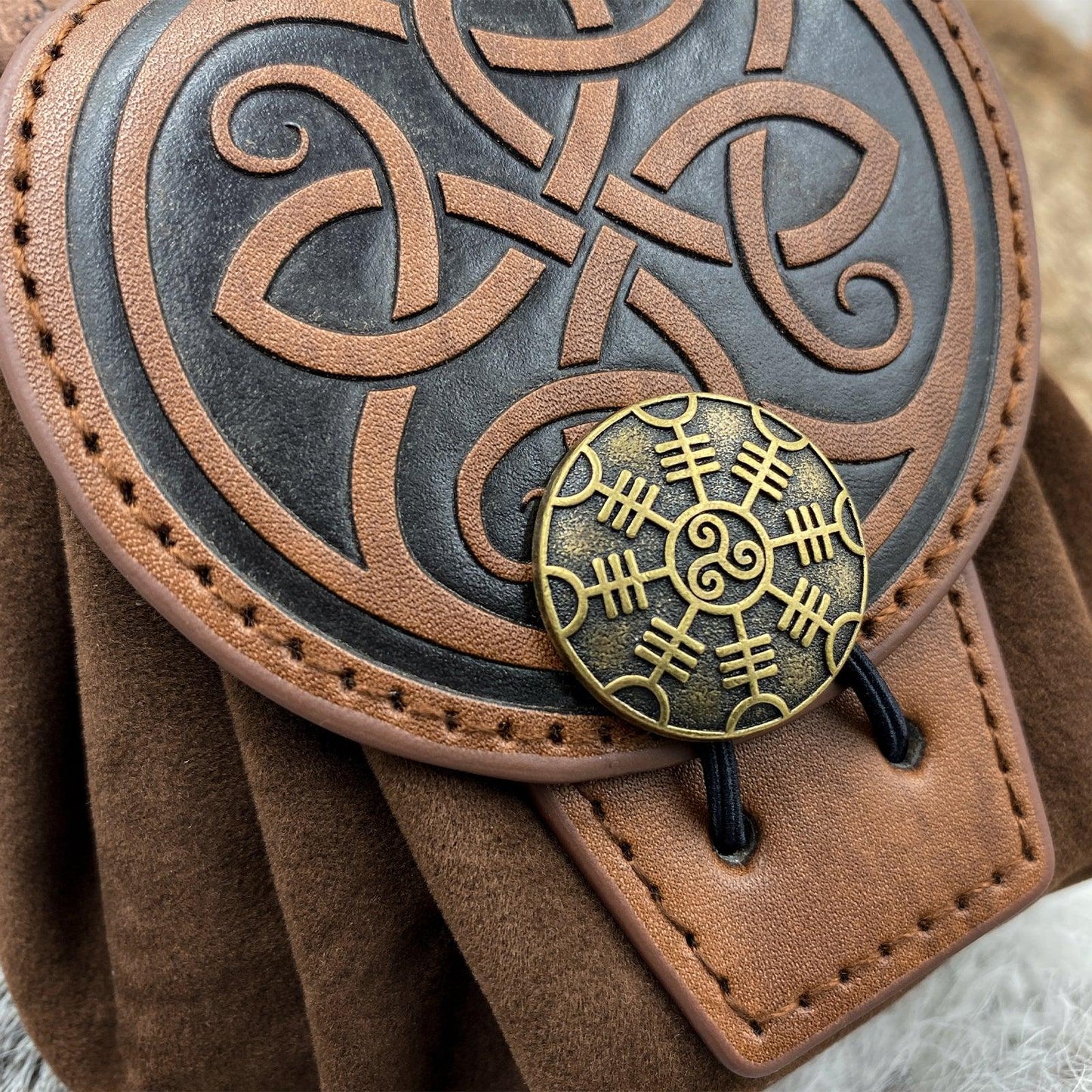 HiiFeuer Medieval Embossed Faux Leather Belt Pouch, Retro Renaissance Portable Belt Bag Coin Purse Dice Bag for LARP Ren Faire