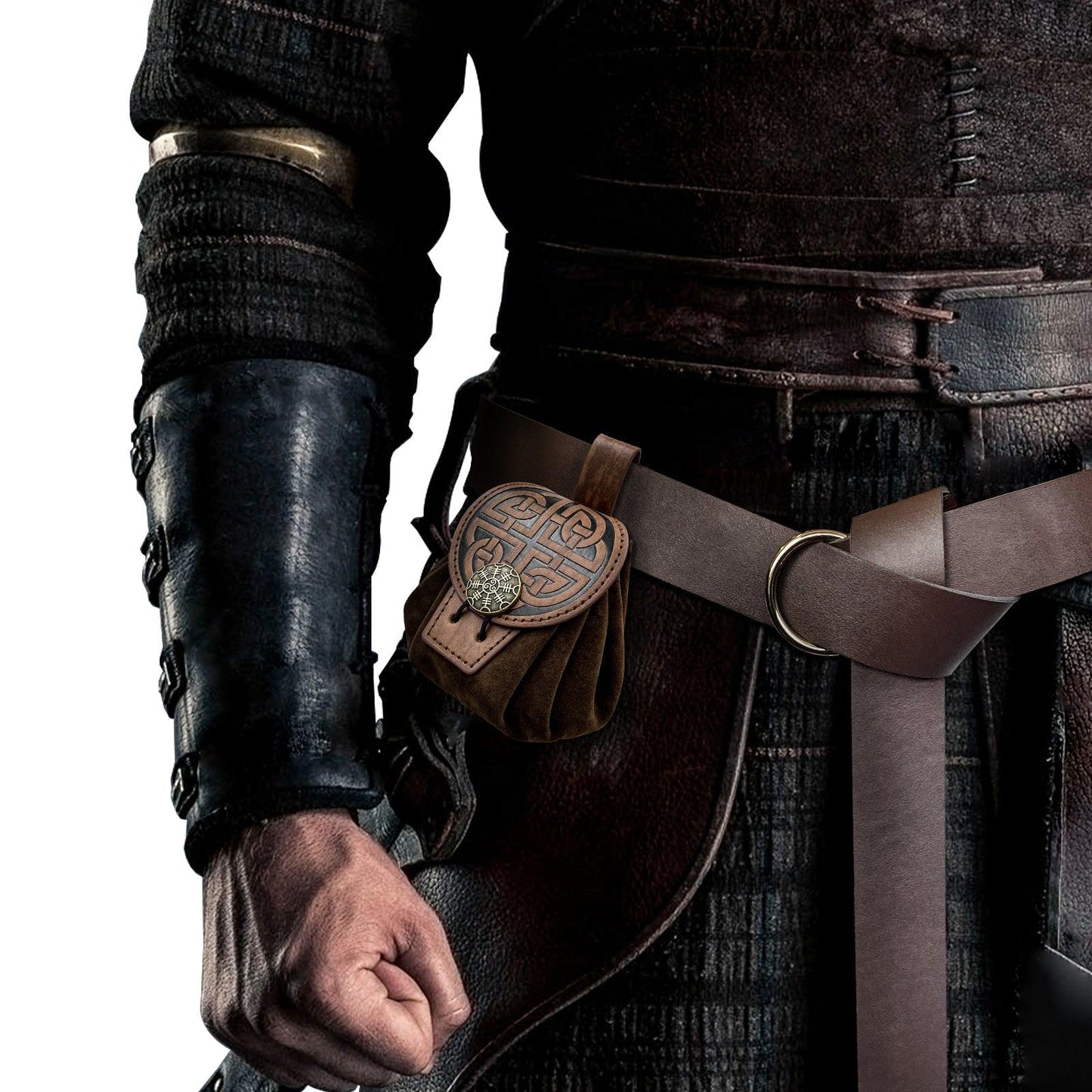 HiiFeuer Medieval Embossed Faux Leather Belt Pouch, Retro Renaissance Portable Belt Bag Coin Purse Dice Bag for LARP Ren Faire