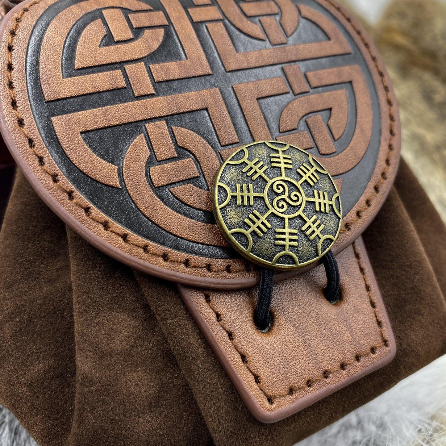 HiiFeuer Medieval Embossed Faux Leather Belt Pouch, Retro Renaissance Portable Belt Bag Coin Purse Dice Bag for LARP Ren Faire