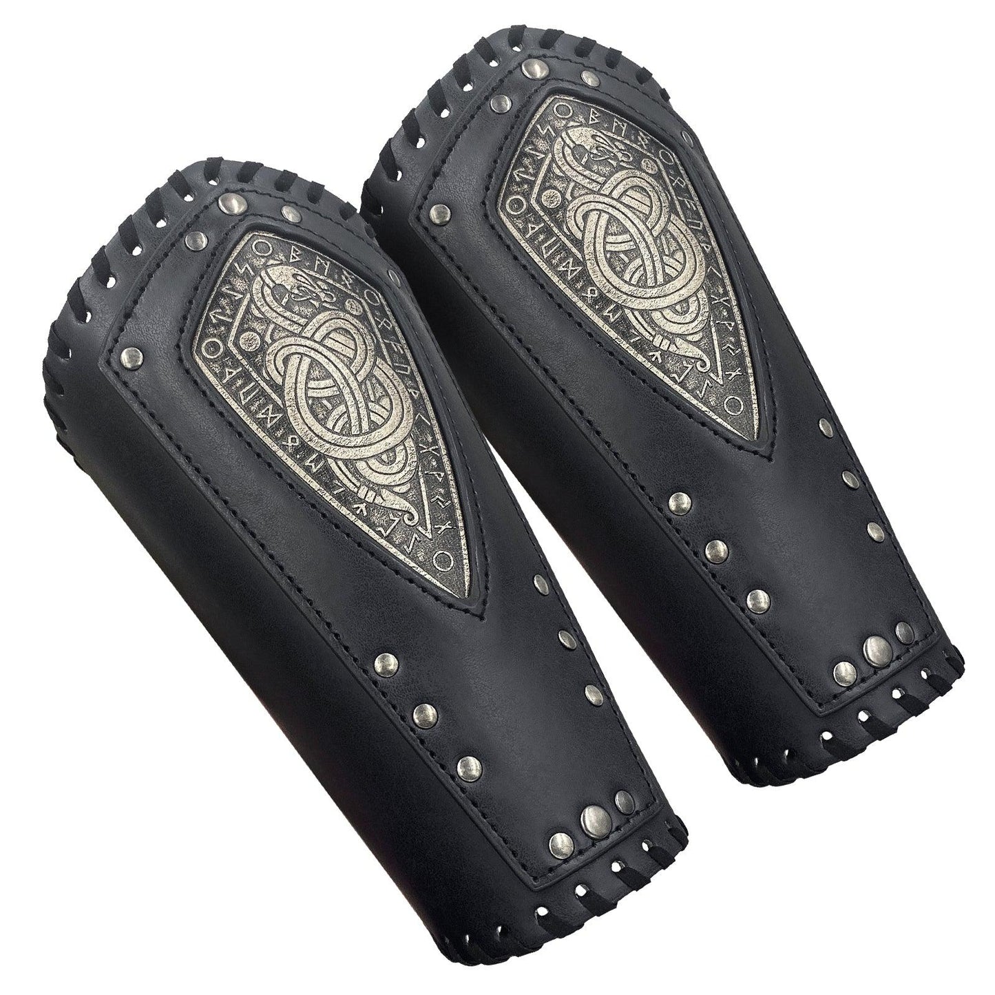 HiiFeuer Viking Embossed Dragon Faux Leather Arm Guards, Medieval Vintage Mercenary Arm Bracers, Retro Knight Gauntlets