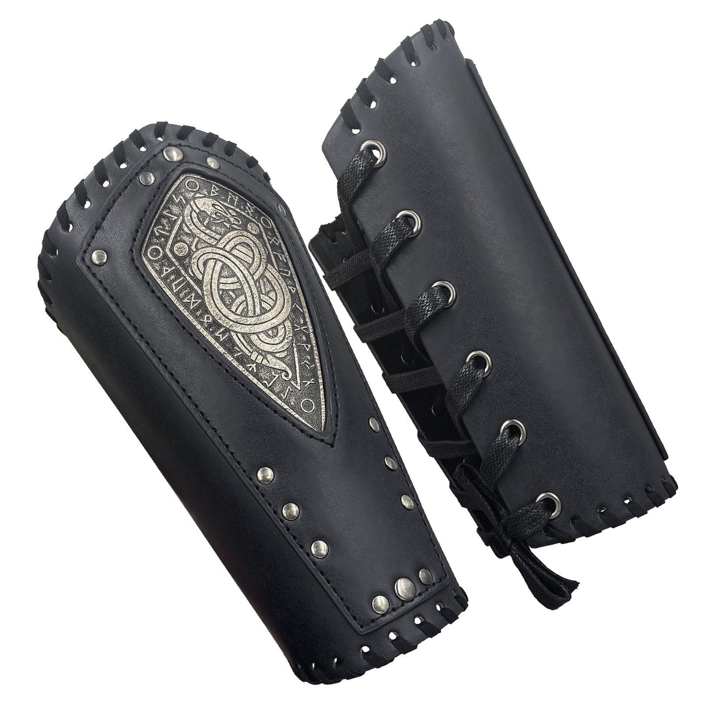 HiiFeuer Viking Embossed Dragon Faux Leather Arm Guards, Medieval Vintage Mercenary Arm Bracers, Retro Knight Gauntlets