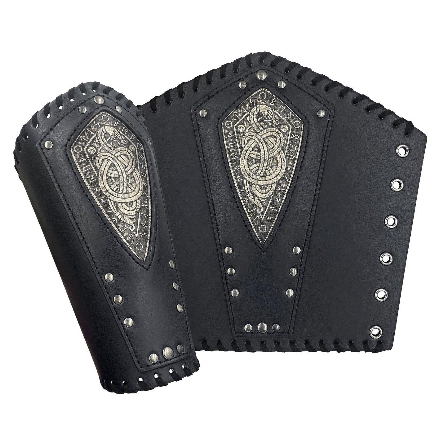 HiiFeuer Viking Embossed Dragon Faux Leather Arm Guards, Medieval Vintage Mercenary Arm Bracers, Retro Knight Gauntlets