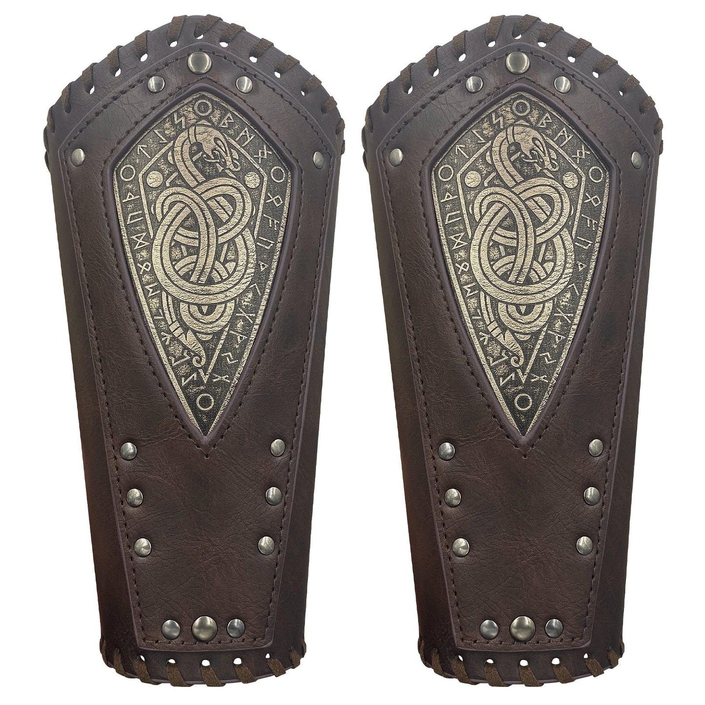 HiiFeuer Viking Embossed Dragon Faux Leather Arm Guards, Medieval Vintage Mercenary Arm Bracers, Retro Knight Gauntlets