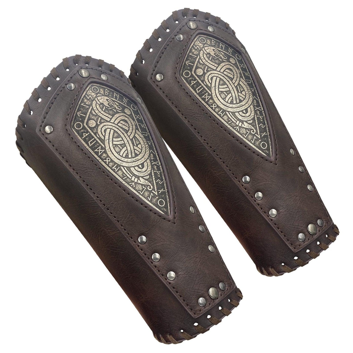 HiiFeuer Viking Embossed Dragon Faux Leather Arm Guards, Medieval Vintage Mercenary Arm Bracers, Retro Knight Gauntlets