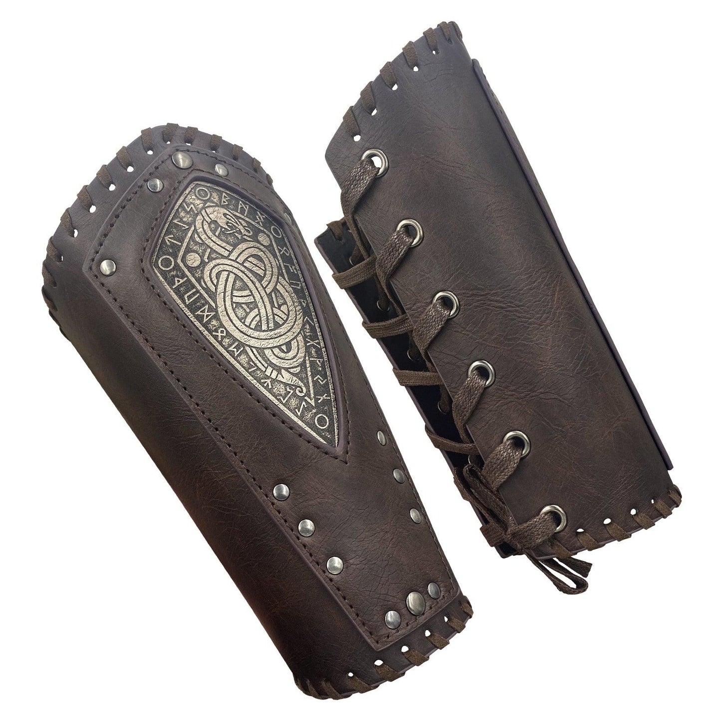 HiiFeuer Viking Embossed Dragon Faux Leather Arm Guards, Medieval Vintage Mercenary Arm Bracers, Retro Knight Gauntlets