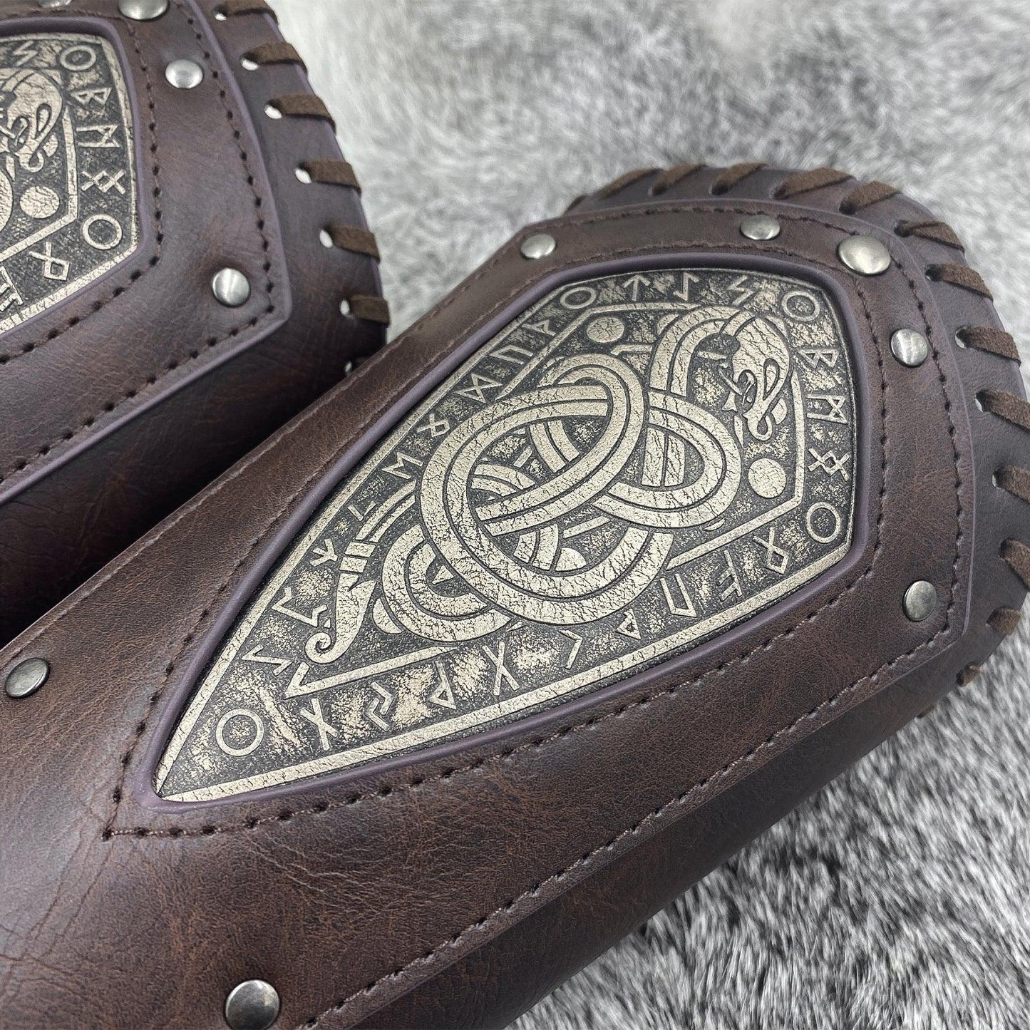 HiiFeuer Viking Embossed Dragon Faux Leather Arm Guards, Medieval Vintage Mercenary Arm Bracers, Retro Knight Gauntlets