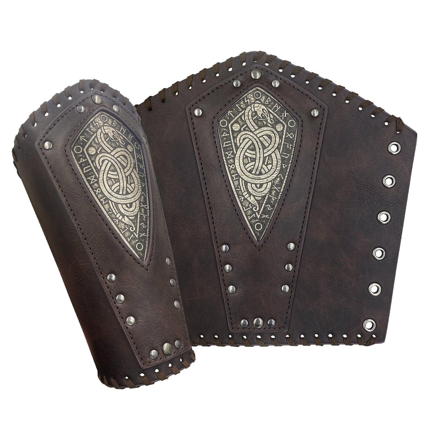 HiiFeuer Viking Embossed Dragon Faux Leather Arm Guards, Medieval Vintage Mercenary Arm Bracers, Retro Knight Gauntlets