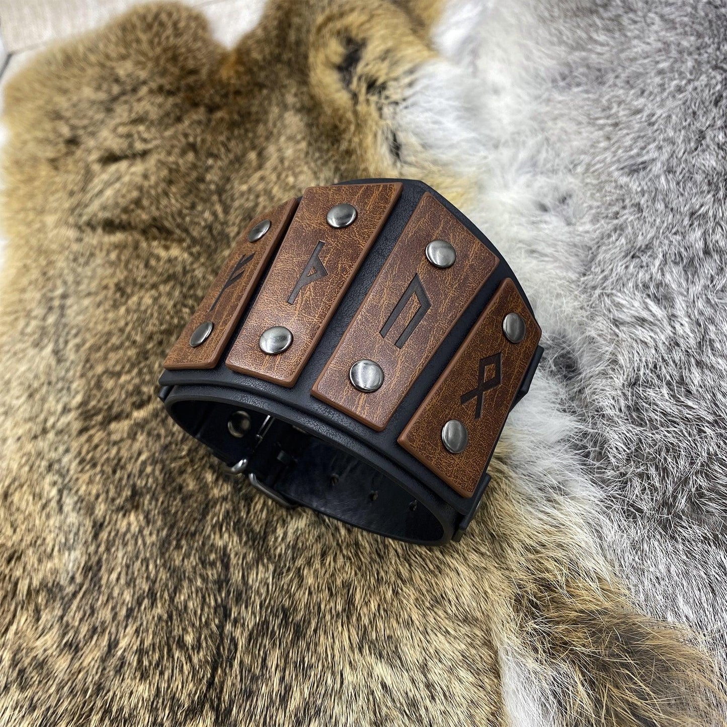 HiiFeuer Medieval Embossed Alchemy Faux Leather Cuff Bracelet, Fantasy Retro Wristband, Wizard Buckle Fastening Cuff Bangle Bracelet