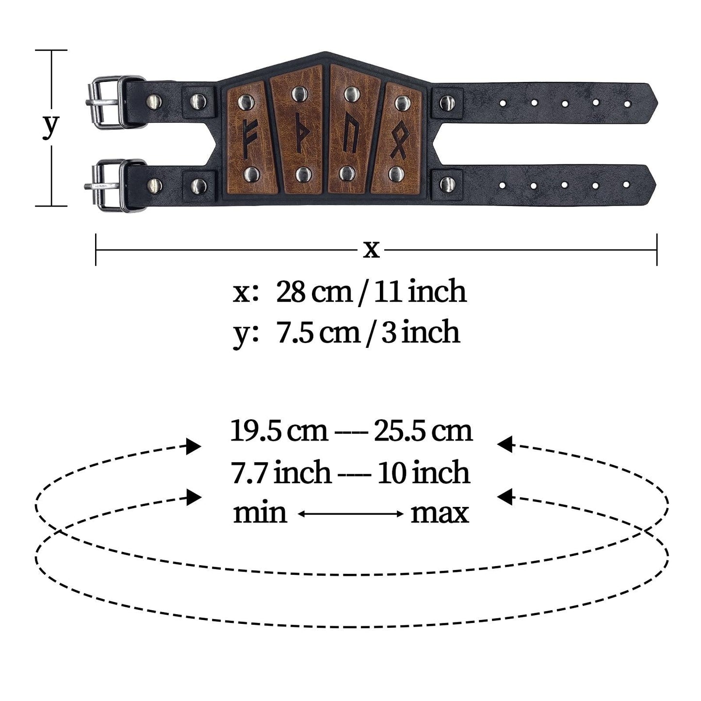 HiiFeuer Medieval Embossed Alchemy Faux Leather Cuff Bracelet, Fantasy Retro Wristband, Wizard Buckle Fastening Cuff Bangle Bracelet