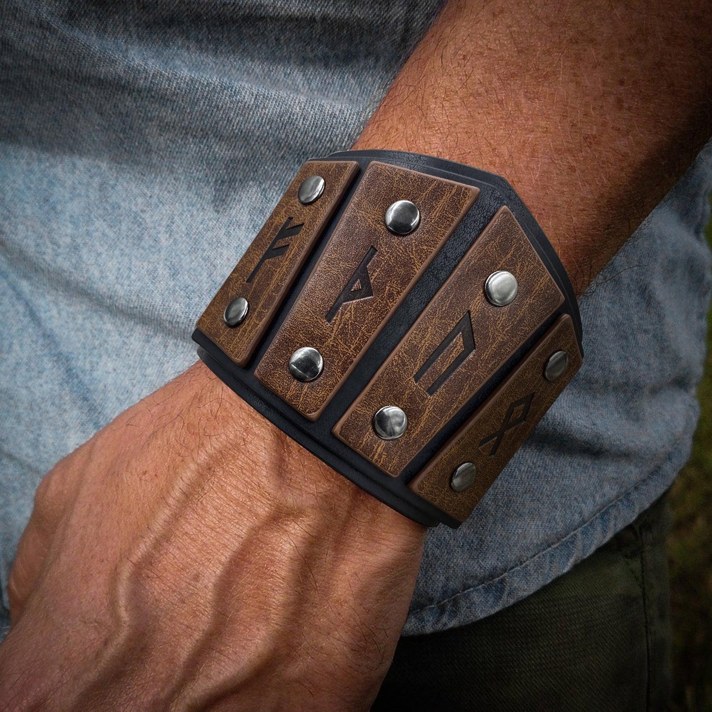HiiFeuer Medieval Embossed Alchemy Faux Leather Cuff Bracelet, Fantasy Retro Wristband, Wizard Buckle Fastening Cuff Bangle Bracelet