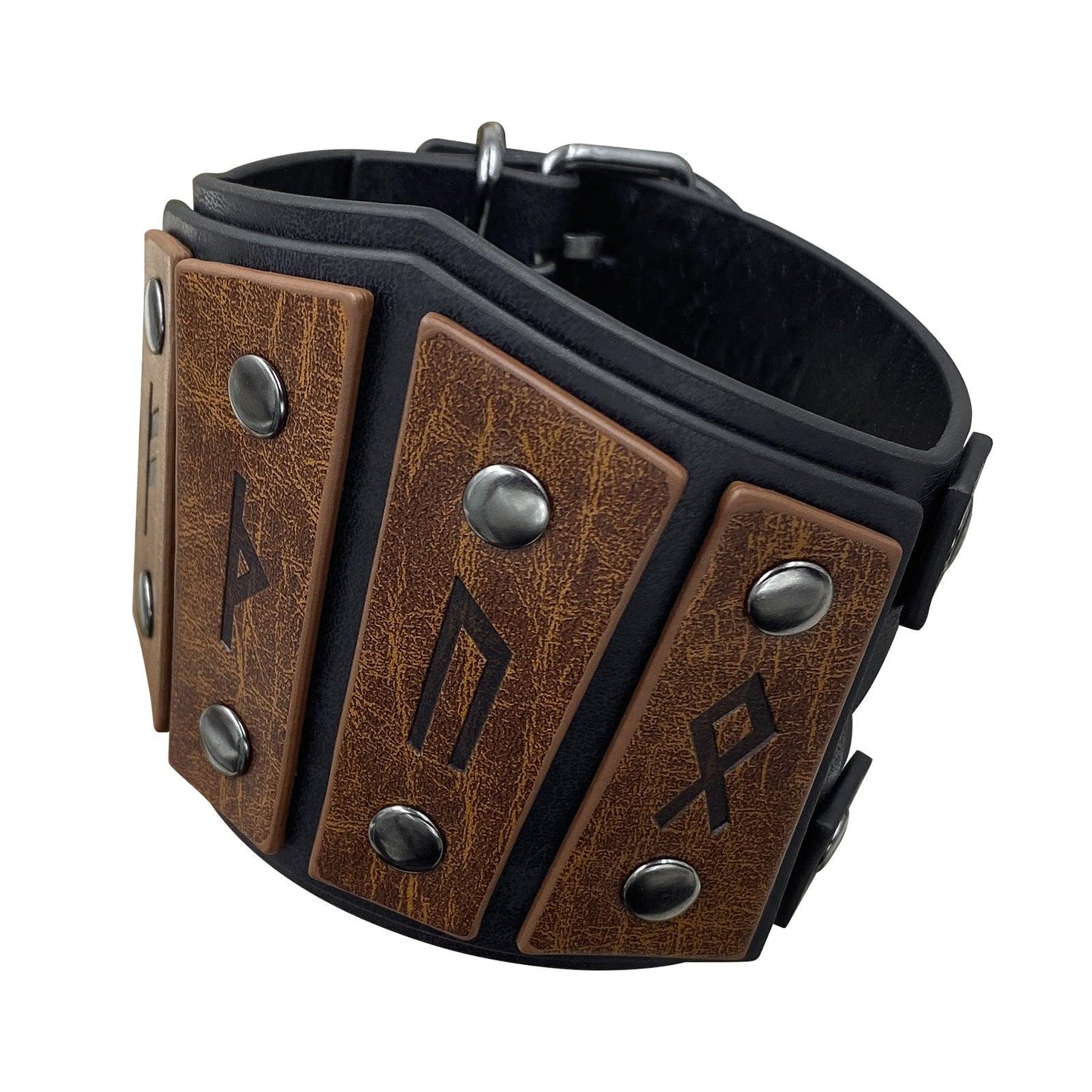 HiiFeuer Medieval Embossed Alchemy Faux Leather Cuff Bracelet, Fantasy Retro Wristband, Wizard Buckle Fastening Cuff Bangle Bracelet