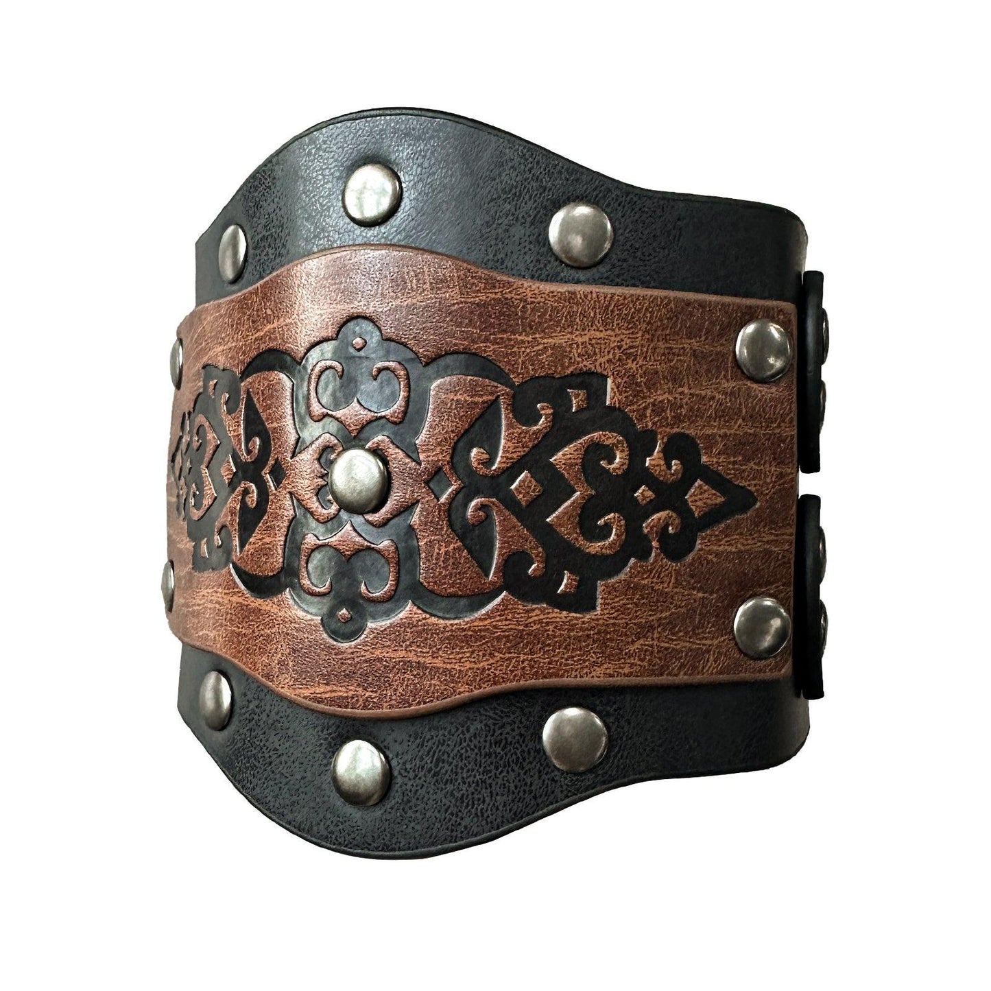 HiiFeuer Medieval Embossed Alchemy Faux Leather Cuff Bracelet, Fantasy Retro Wristband, Wizard Buckle Fastening Cuff Bangle Bracelet