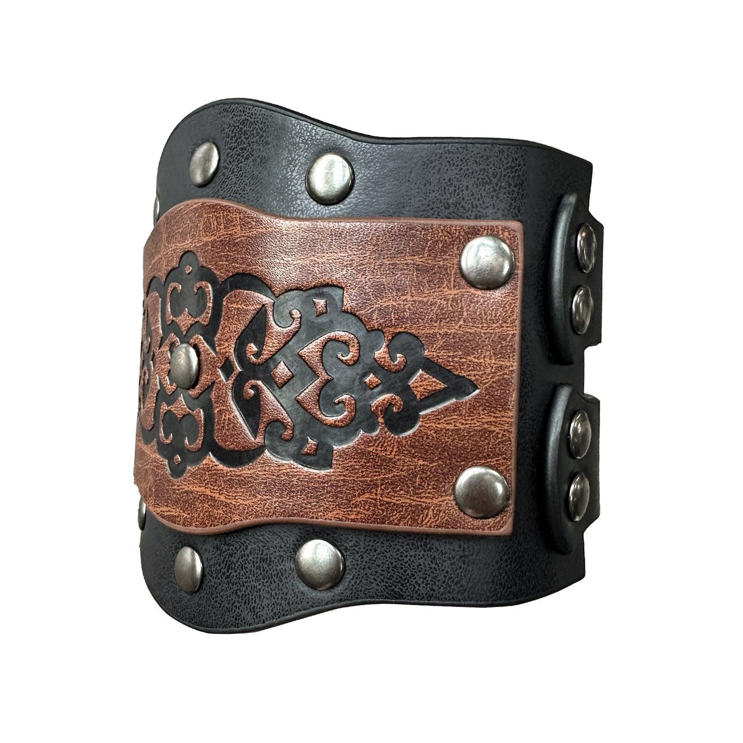 HiiFeuer Medieval Embossed Alchemy Faux Leather Cuff Bracelet, Fantasy Retro Wristband, Wizard Buckle Fastening Cuff Bangle Bracelet