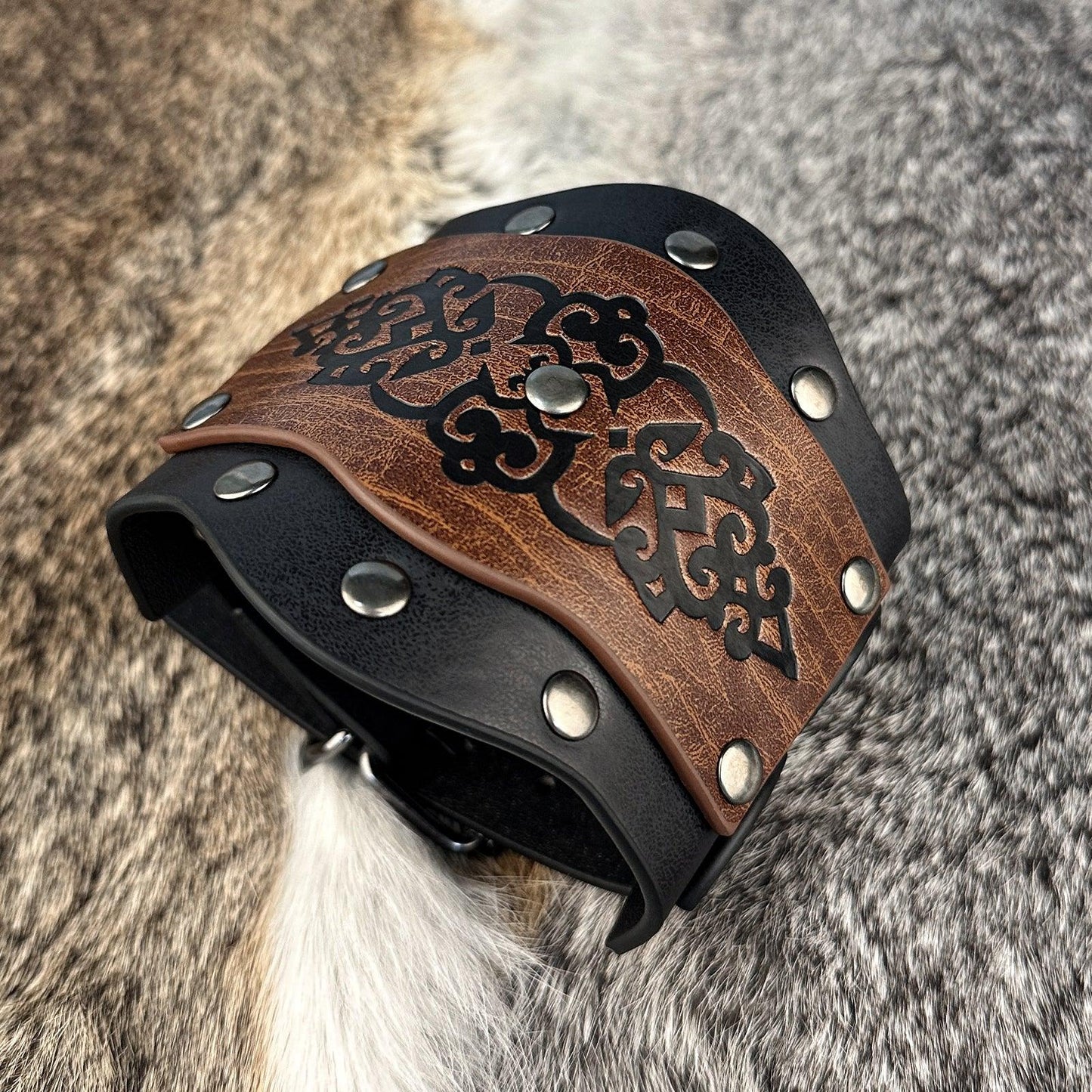 HiiFeuer Medieval Embossed Alchemy Faux Leather Cuff Bracelet, Fantasy Retro Wristband, Wizard Buckle Fastening Cuff Bangle Bracelet