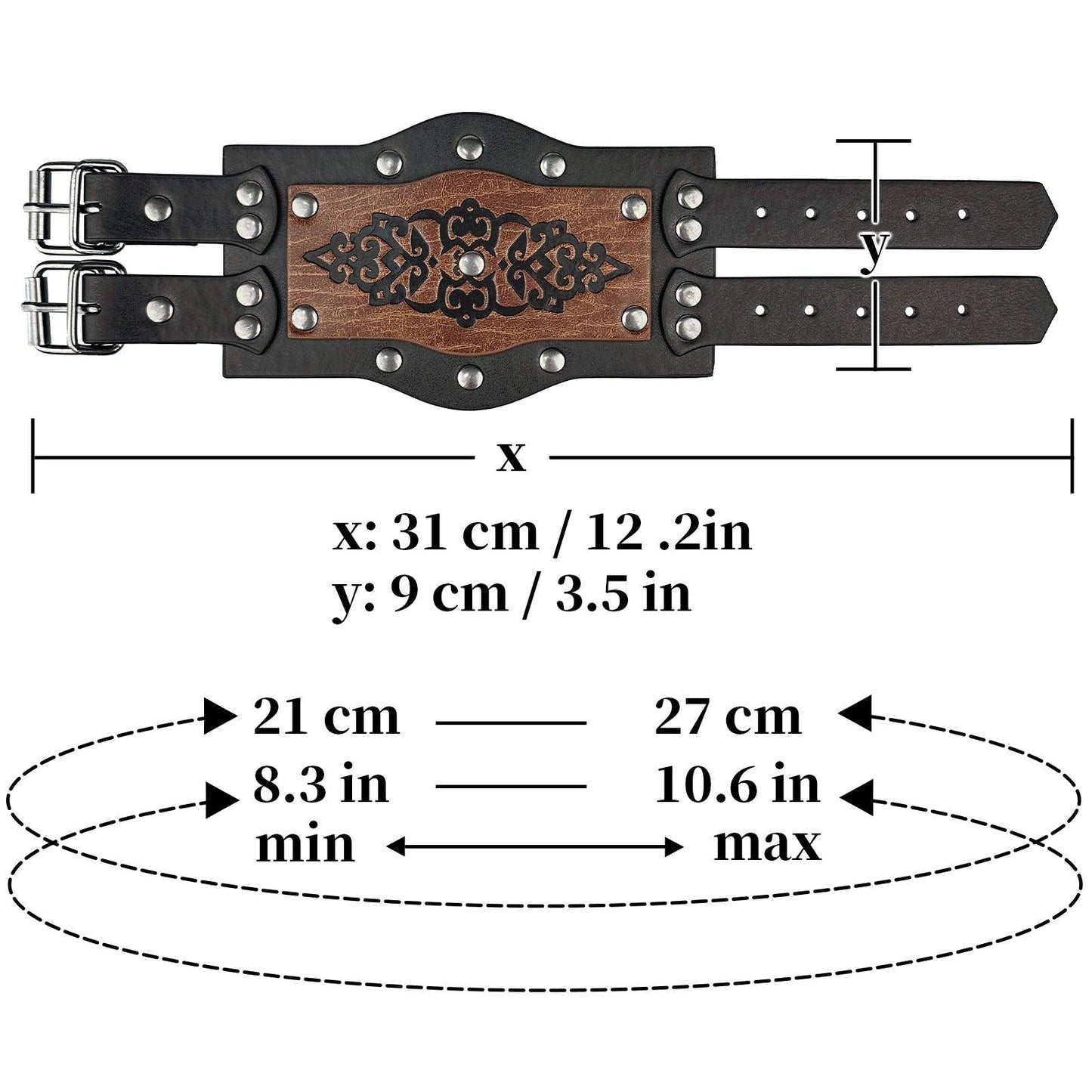 HiiFeuer Medieval Embossed Alchemy Faux Leather Cuff Bracelet, Fantasy Retro Wristband, Wizard Buckle Fastening Cuff Bangle Bracelet
