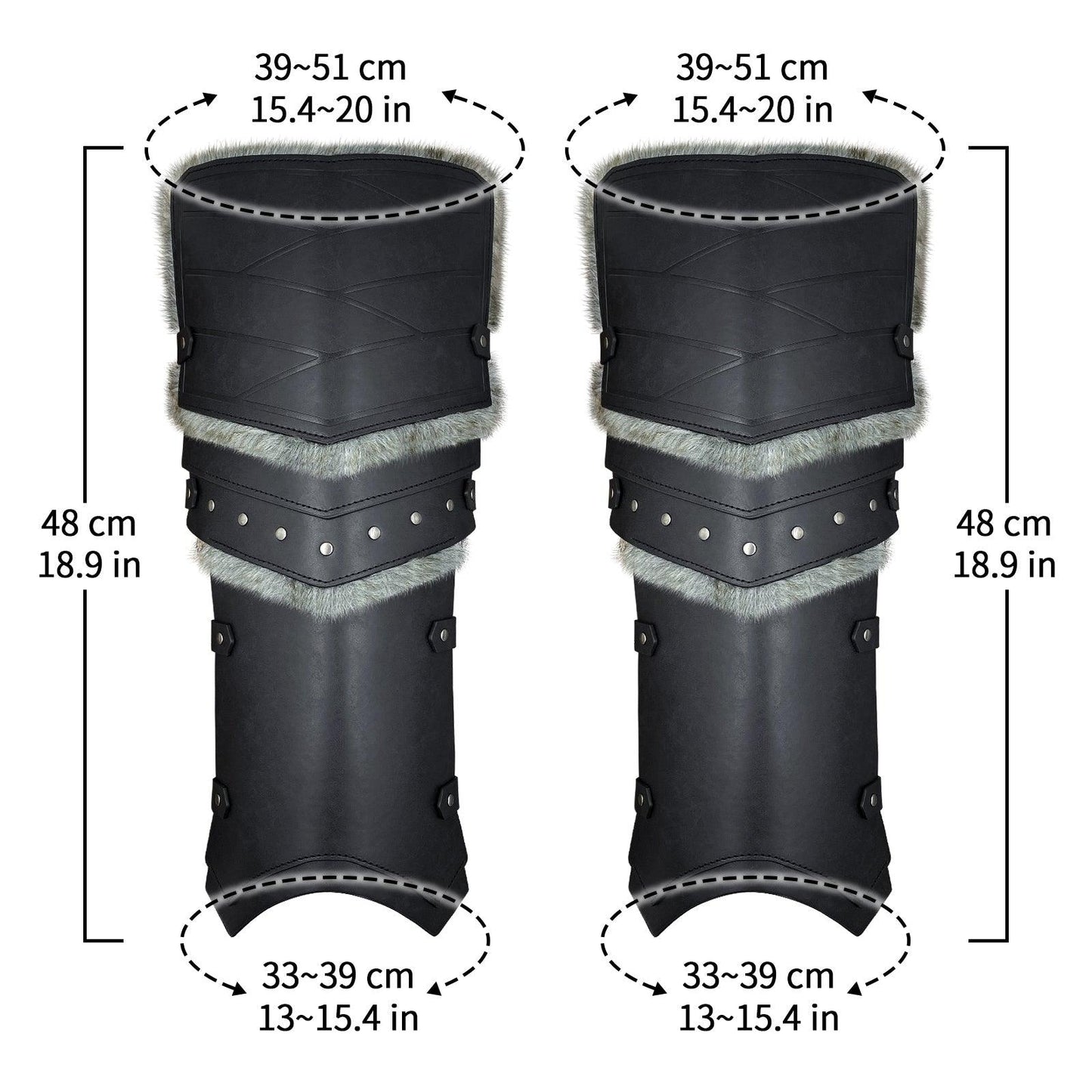 HiiFeuer Medieval Faux Leather Barbarian Leg Gaiters, Vintage Middle Ages Knight Leg Armor, Artificial Fur Shin Guards